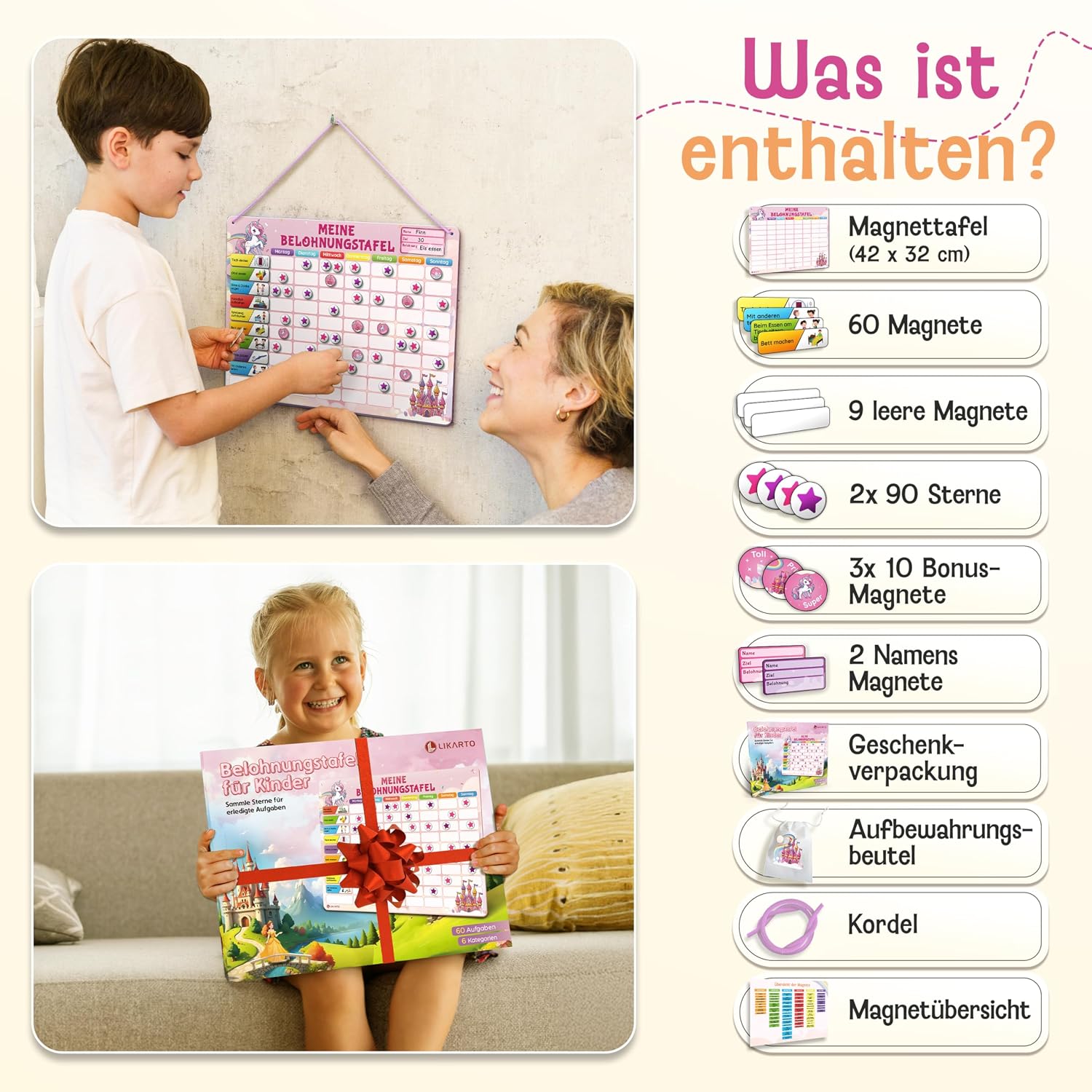 Thumbnail 5 de LIKARTO Belohnungstafel Kinder – Montessori Aufgabenplaner & Magnettafel pink
