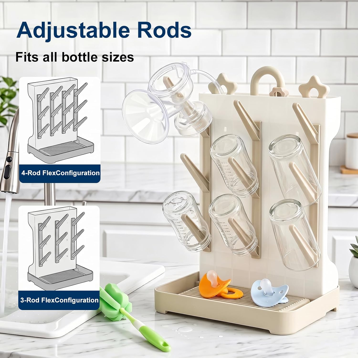 Thumbnail 5 de GoMaihe Baby Bottle Drying Rack, 12-Bottle Vertical Organizer, BPA-Free Beige