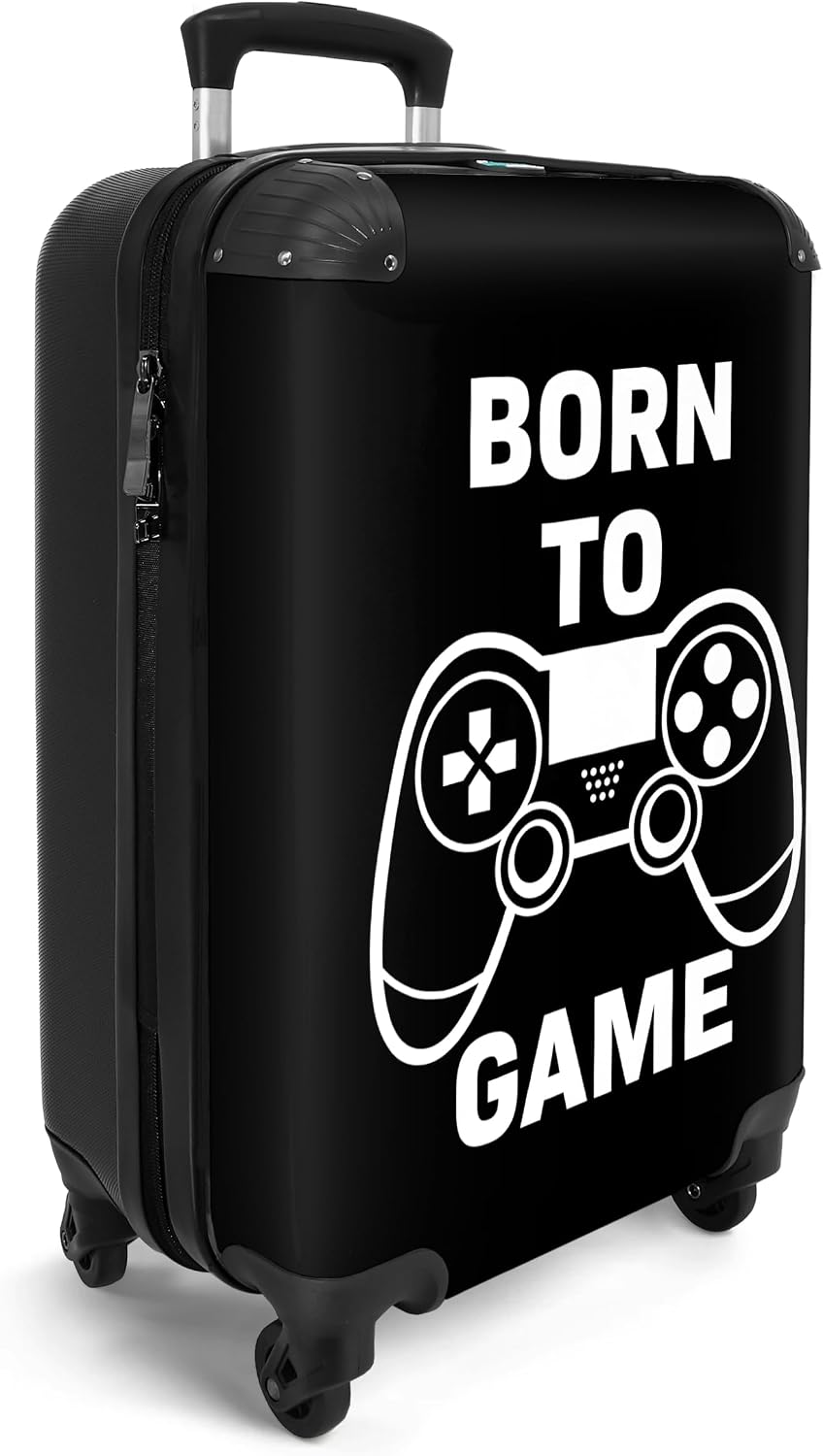 Detalle 2 de Valigia Bambini NoBoringSuitcases.com con trolley e stampa “born to game” (55x40x20 cm) – Joystick - Nero