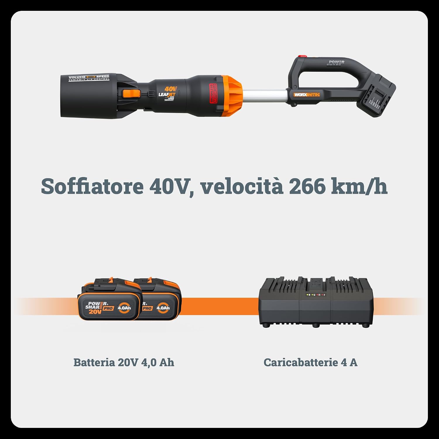 Thumbnail 1 de WORX Nitro WG585E soffiatore a batteria 40 V max (2×20 V) brushless con 2 batterie da 4 Ah e caricatore doppio