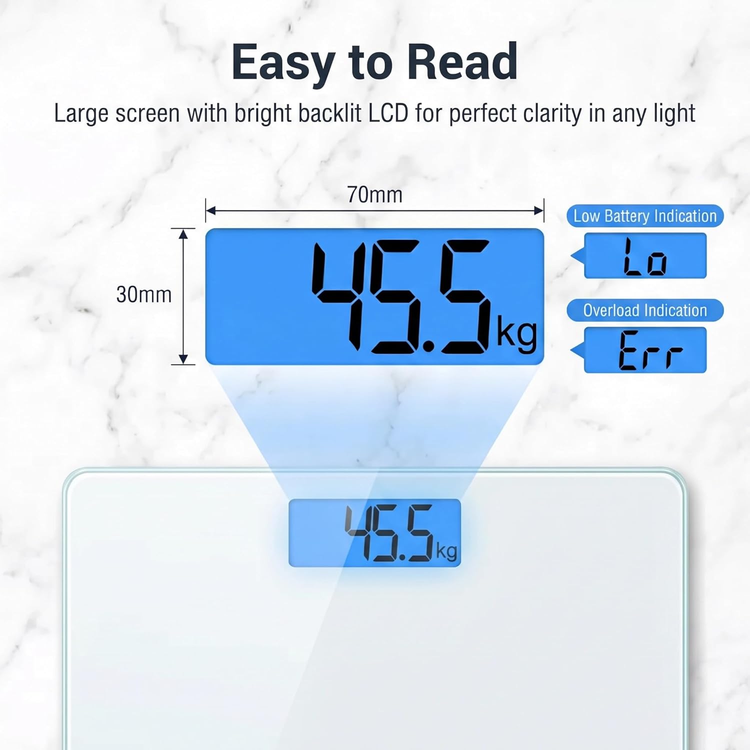Detalle de HomeFashion HFitness digital bathroom scale (180kg capacity) with backlit display