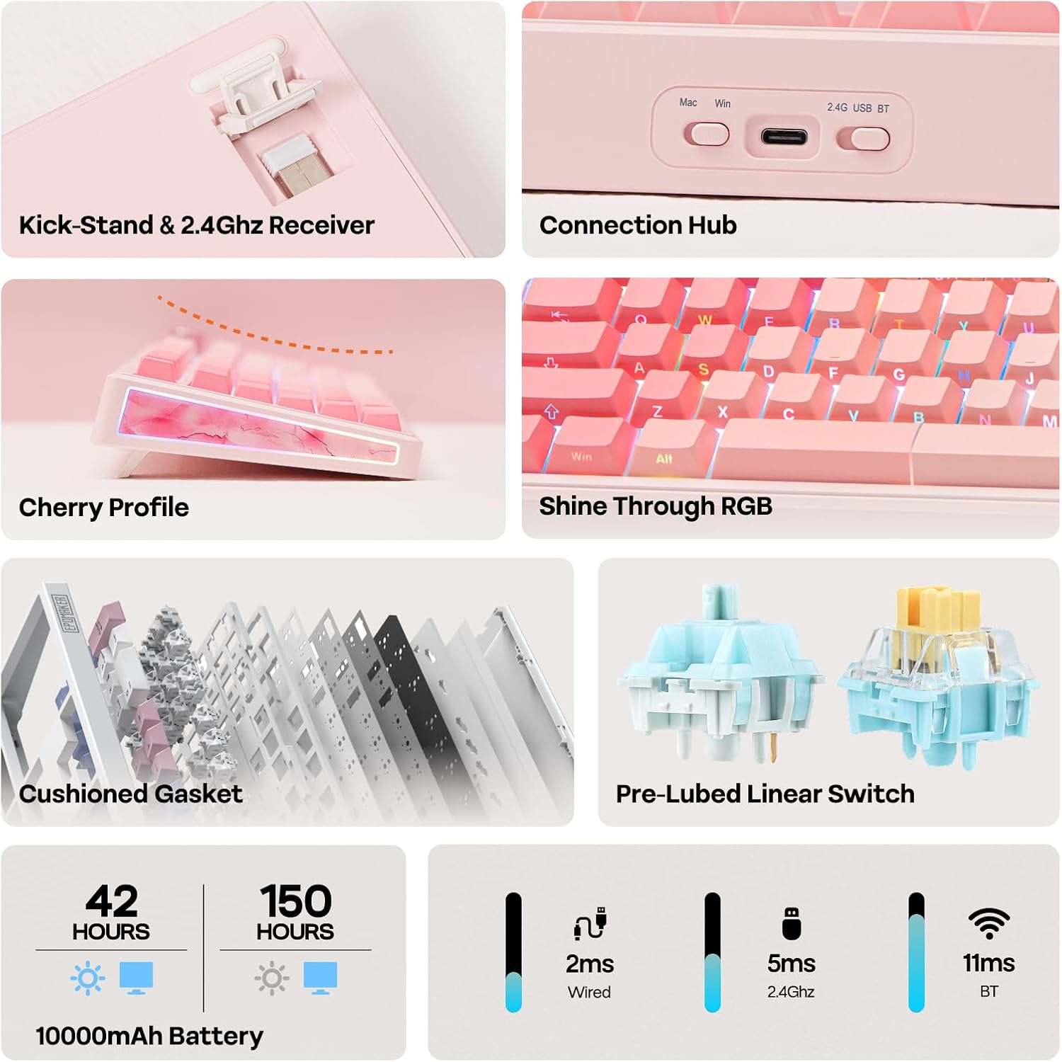 Thumbnail 1 de EPOMAKER TH108 V2 PRO: Full-Size Mechanical Keyboard with Screen & Knob (Pink, Creamy Jade)
