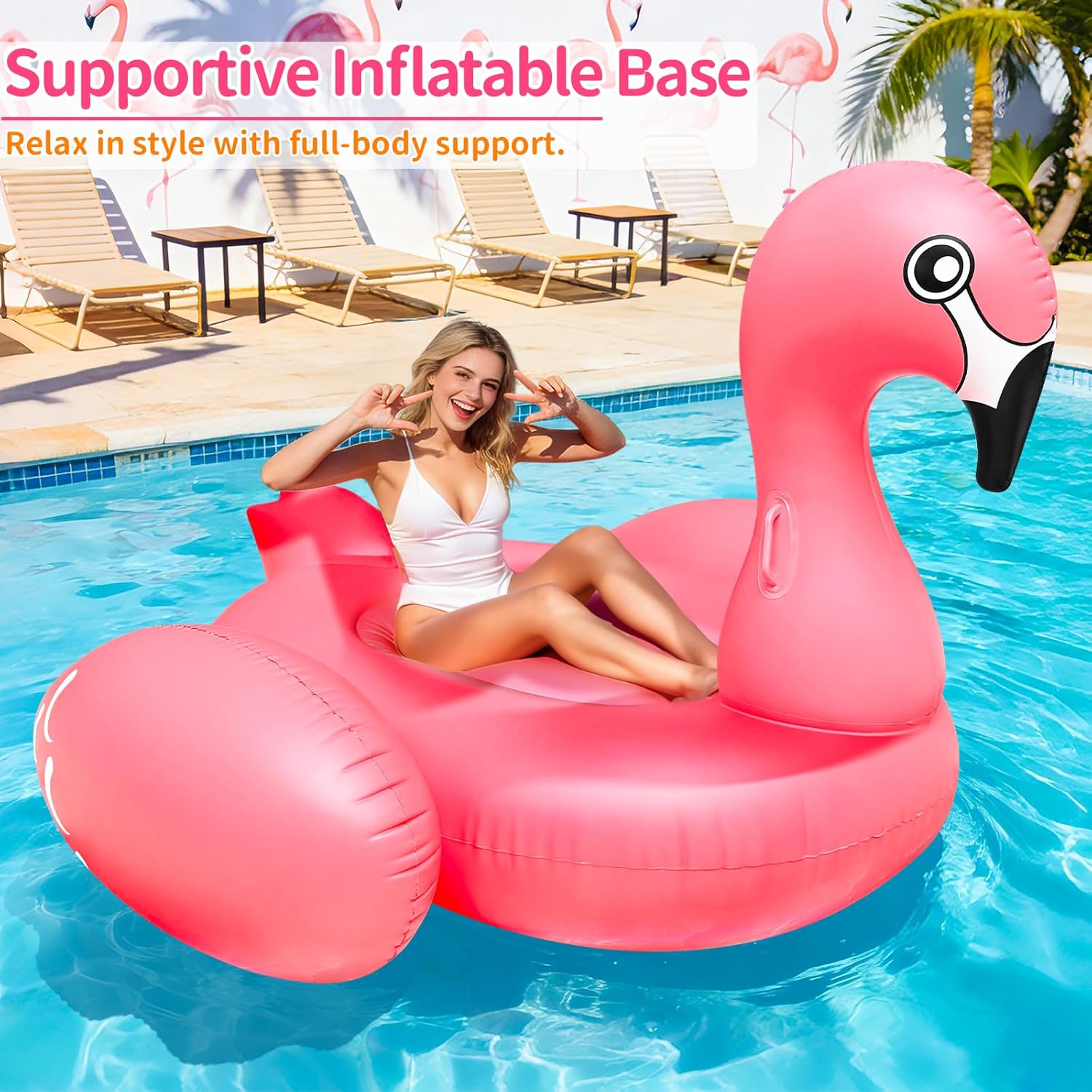 Thumbnail 6 de TURNMEON 102" Giant Flamingo Pool Float for 2–4 Adults (Pink)