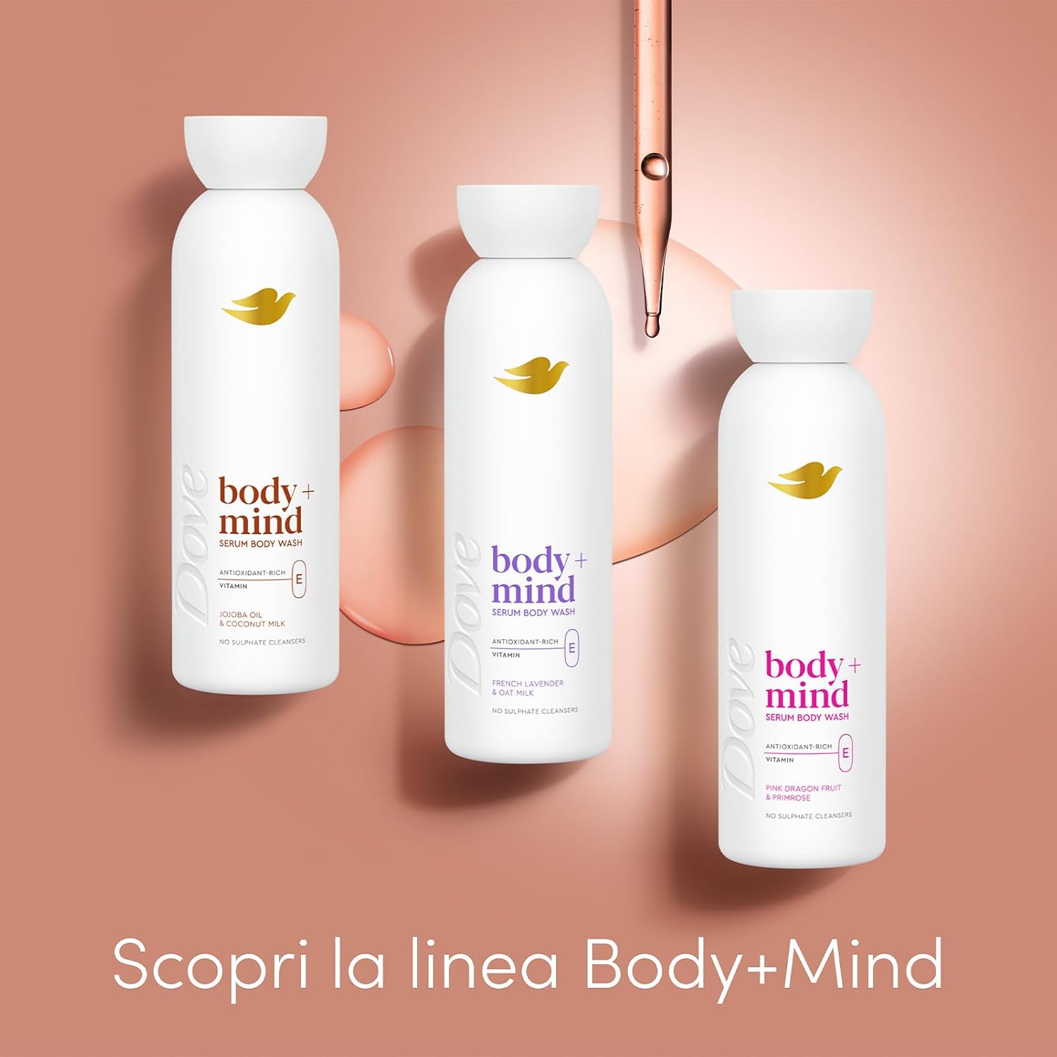 Detalle de Dove Gel Doccia Siero con Vitamina E – idratazione 24h e note di jojoba e latte di cocco, 350 ml
