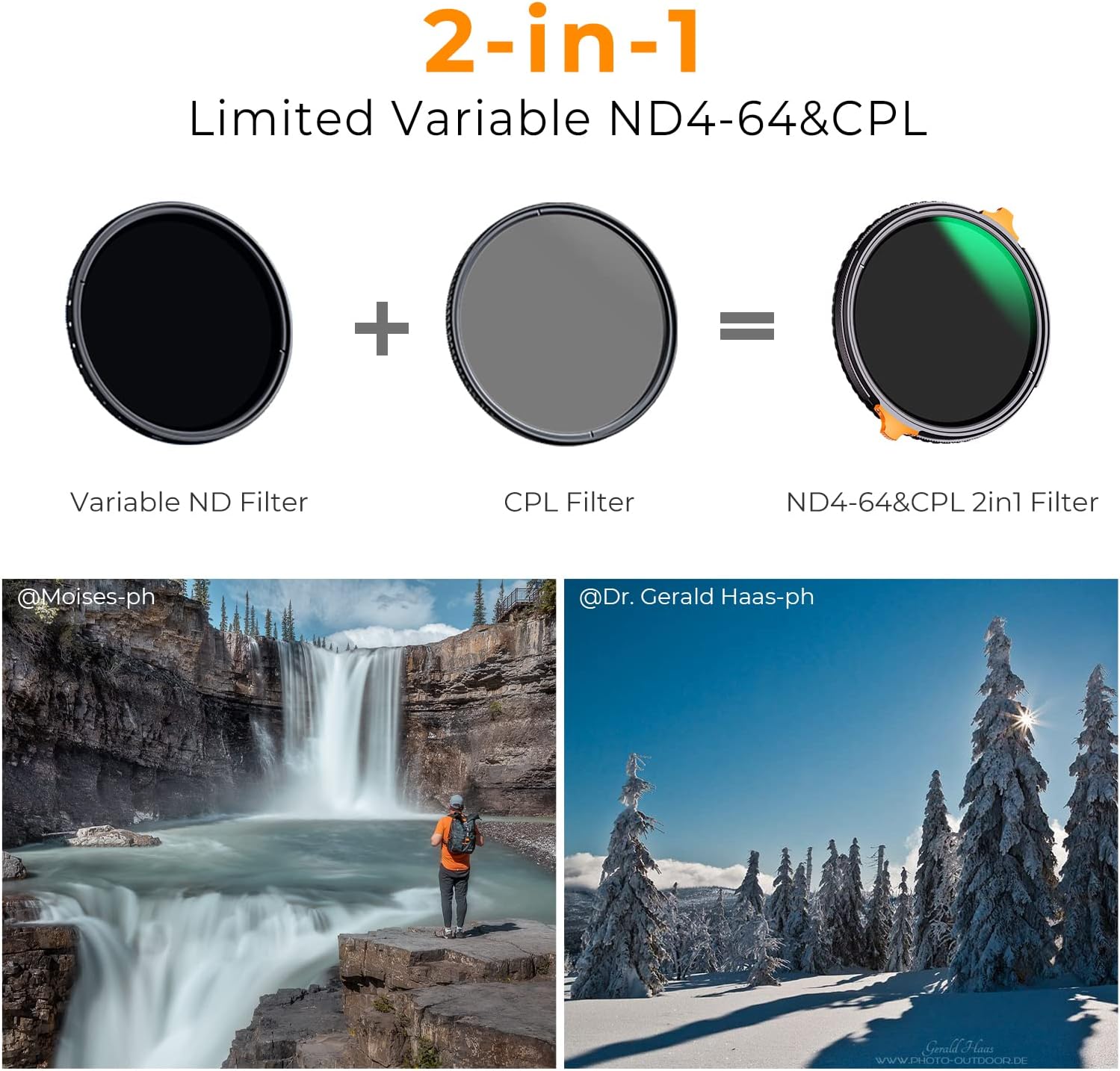 Detalle de K&F CONCEPT Nano-Xcel 95mm 2-in-1 ND4-64 & CPL variabile (2–6 stop) con custodia in vetro ottico a 28 strati