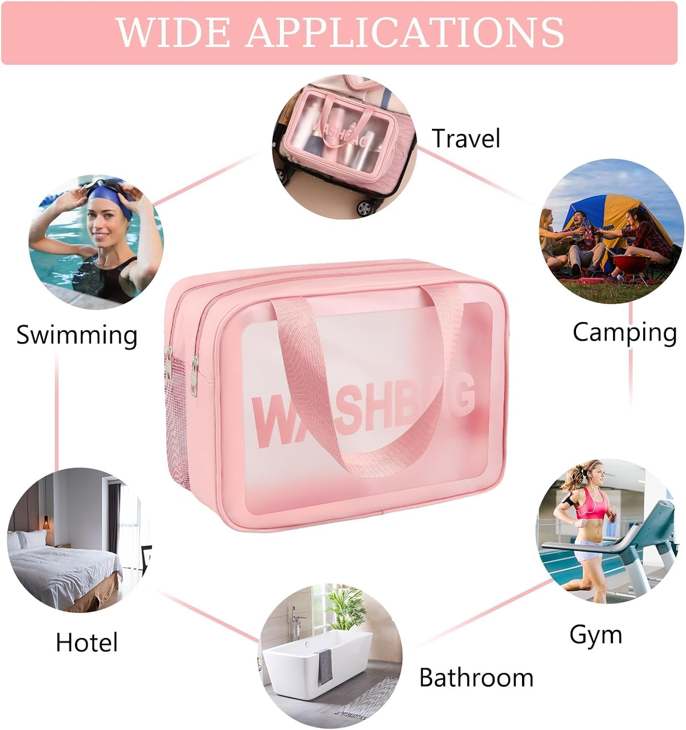 Thumbnail 5 de Clear Toiletry Bag Wet & Dry Separation PVC Makeup Cosmetic Bag (Large Capacity) – Pink