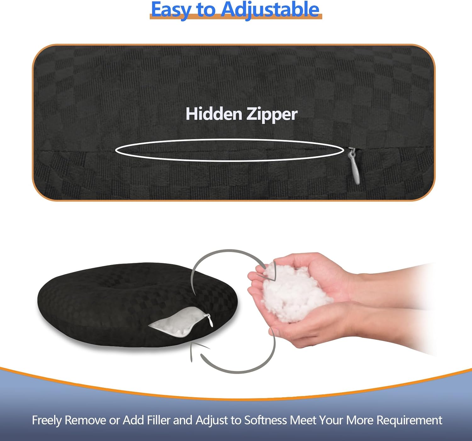 Detalle de Babyezz Ear Piercing Pillow for Side Sleepers (Black) – 9.8in Hollow Ear Hole Pillow