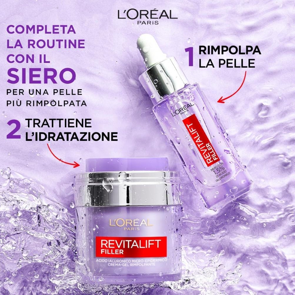 Detalle de L'Oréal Paris Revitalift Filler Crema-Gel Rimpolpante all'Acido Ialuronico Micro-Epidermico 50 ml