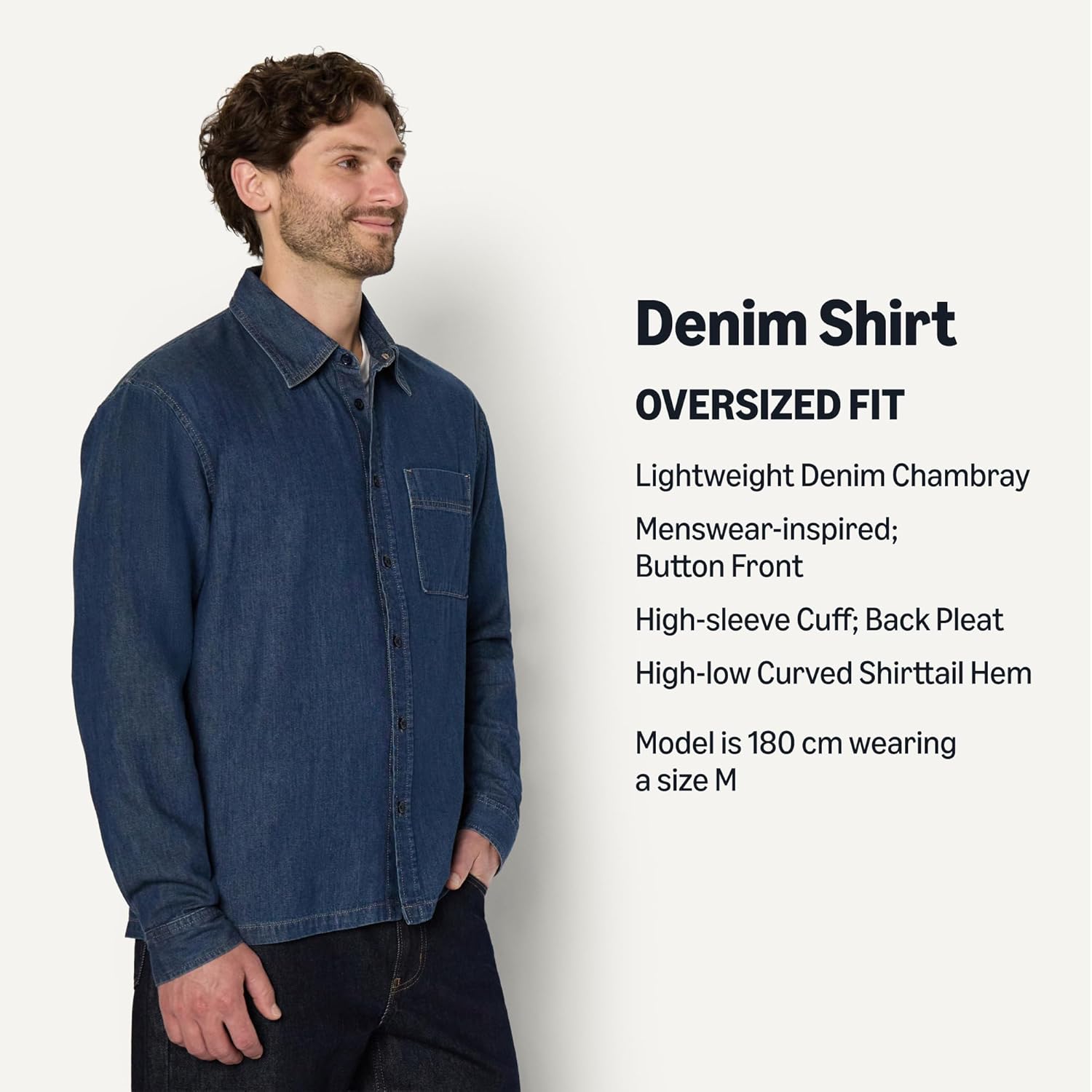 Detalle de Amazon Essentials Men's Modern Oversized-Fit Denim Button-Down Shirt