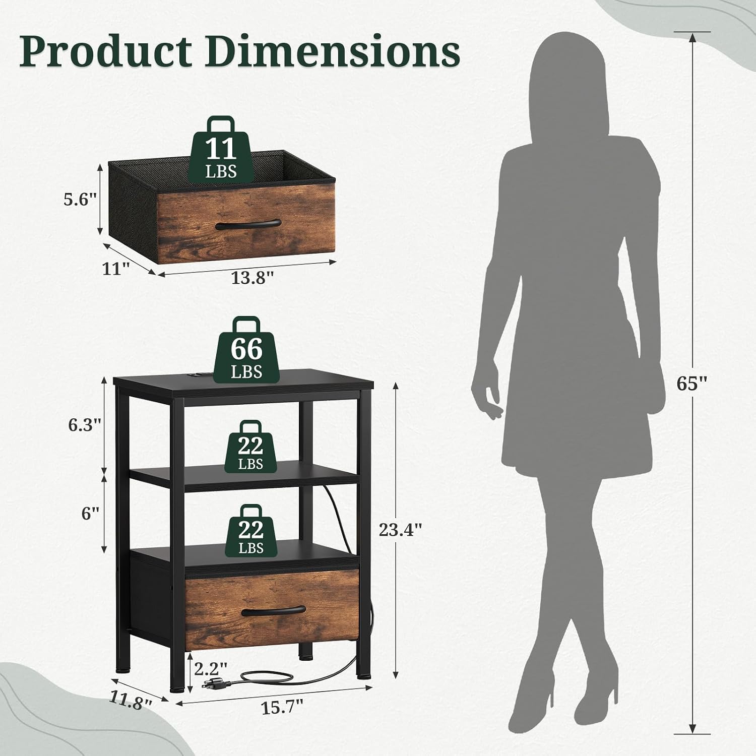 Detalle 2 de Nightstand with Charging Station, Fabric Drawer