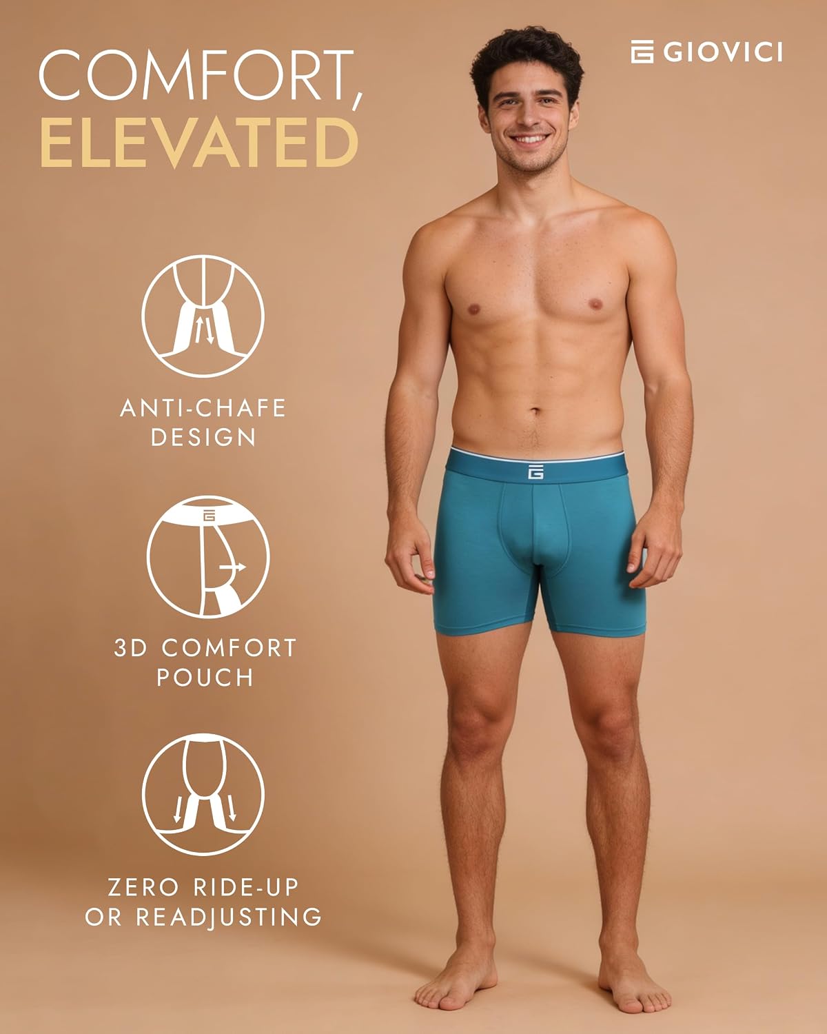 Thumbnail 3 de Giovici Mens Bamboo Anti-Chafing Boxer Briefs (Longer Leg) – Multipack