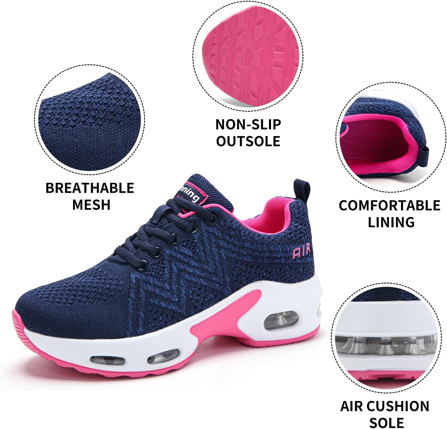 Detalle de Mjxwem Women Trainers: Air Cushion Running Shoes with Memory Foam Arch Support