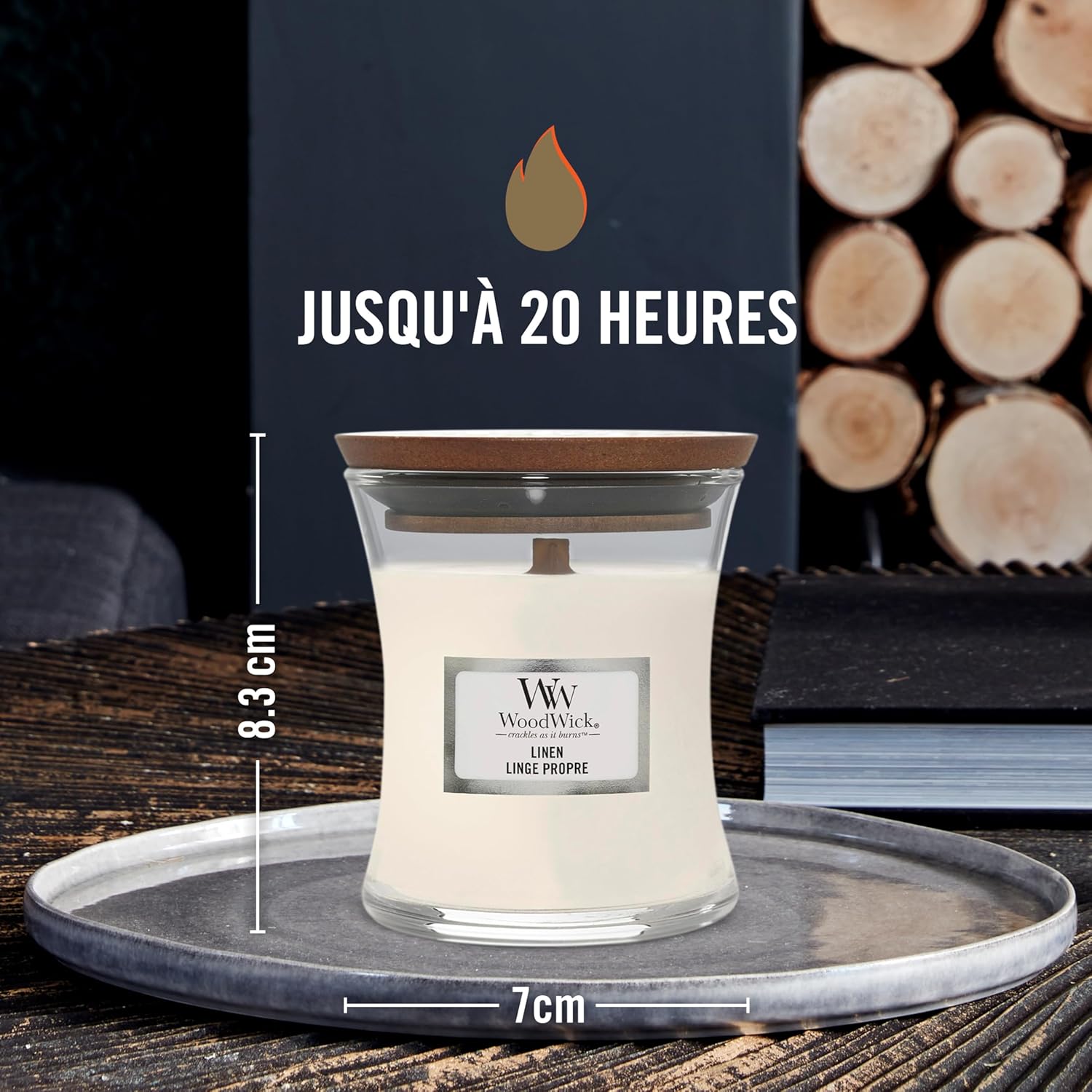 Detalle de WoodWick bougie parfumée moyenne Mèche en bois – Linge propre, jusqu’à 20 h