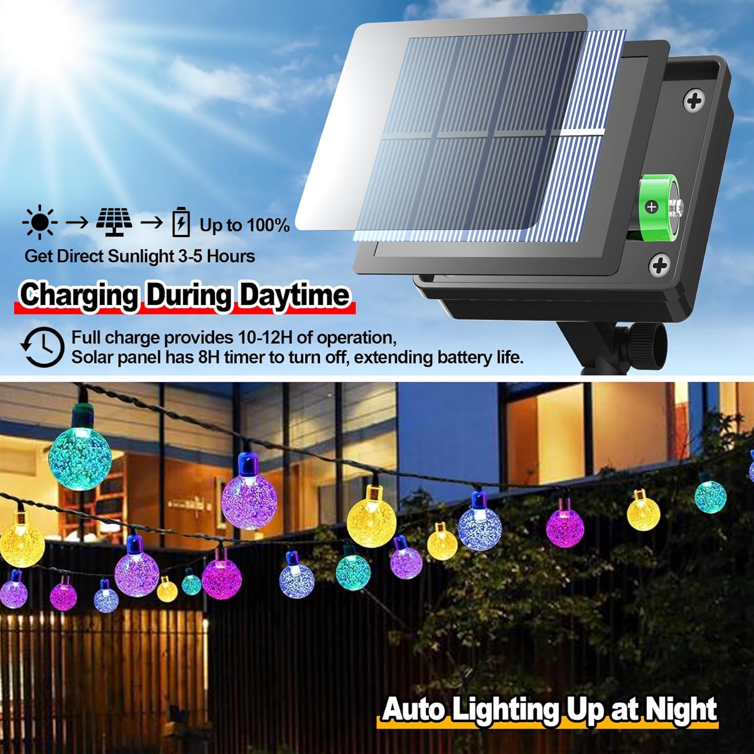 Thumbnail 1 de 60LED 6m Solar String Lights (20ft) with 8 Modes & 8-Hour Timer – Outdoor Garden, Patio, Camping & Wedding use