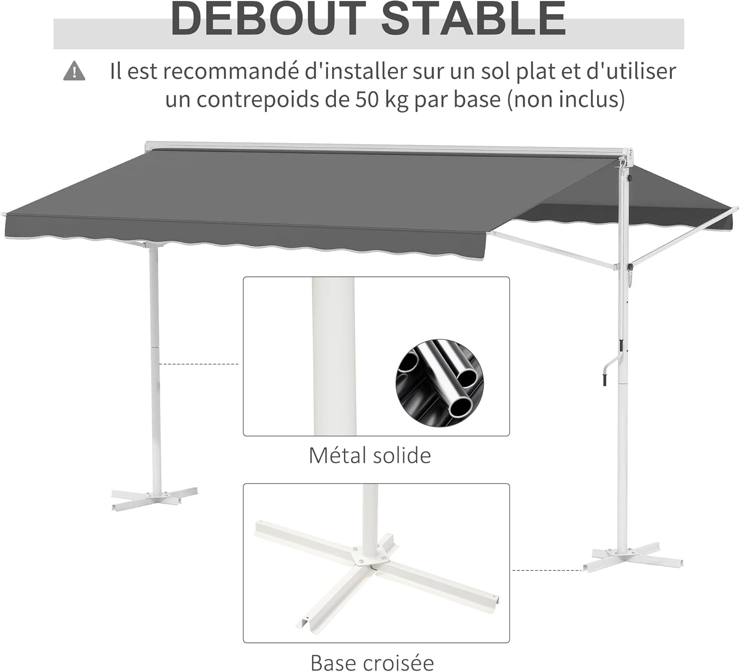 Thumbnail 5 de Outsunny Store Double Pente 4 x 3 m – Store banne double pente rétractable, inclinable et résistante, blanc époxy