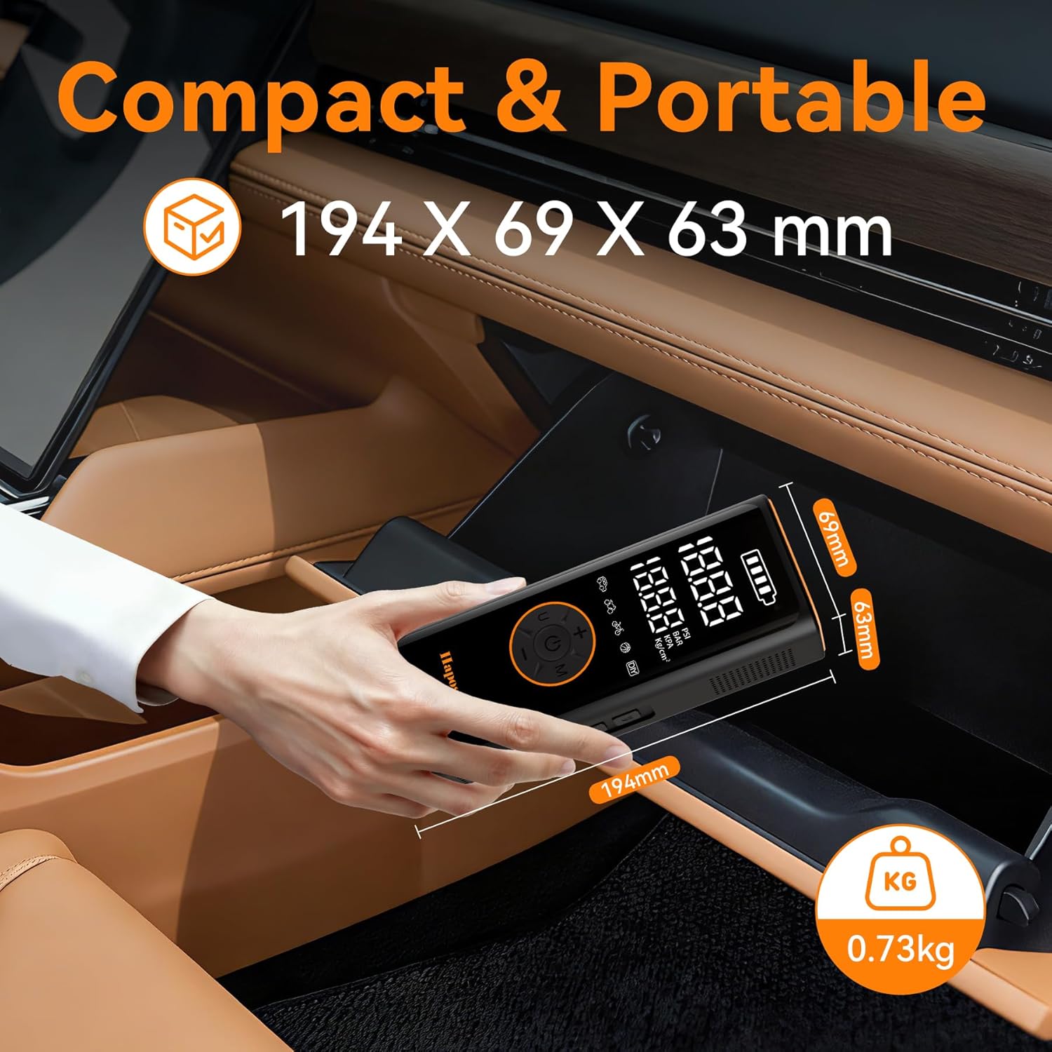 Thumbnail 6 de Haposute Tyre Inflator Portable Air Compressor 12V DC — 150 PSI, 6000mAh Battery, Dual LED Light