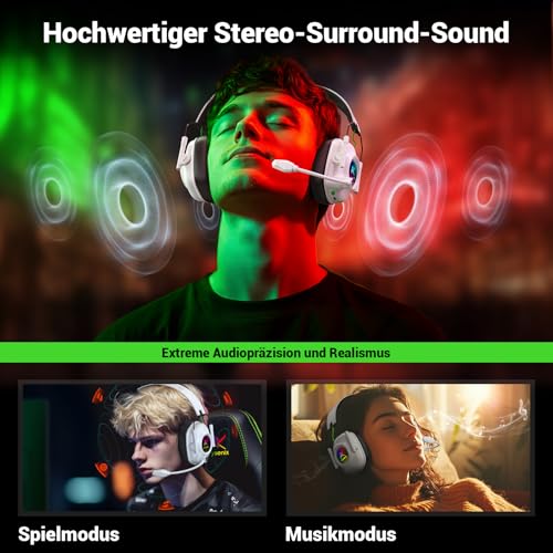 Detalle de Krysenix Gaming Headset Wireless mit Mikrofon – 2,4‑GHz/Bluetooth 5.4, 60h Akku, PS5/PS4/PC/Switch