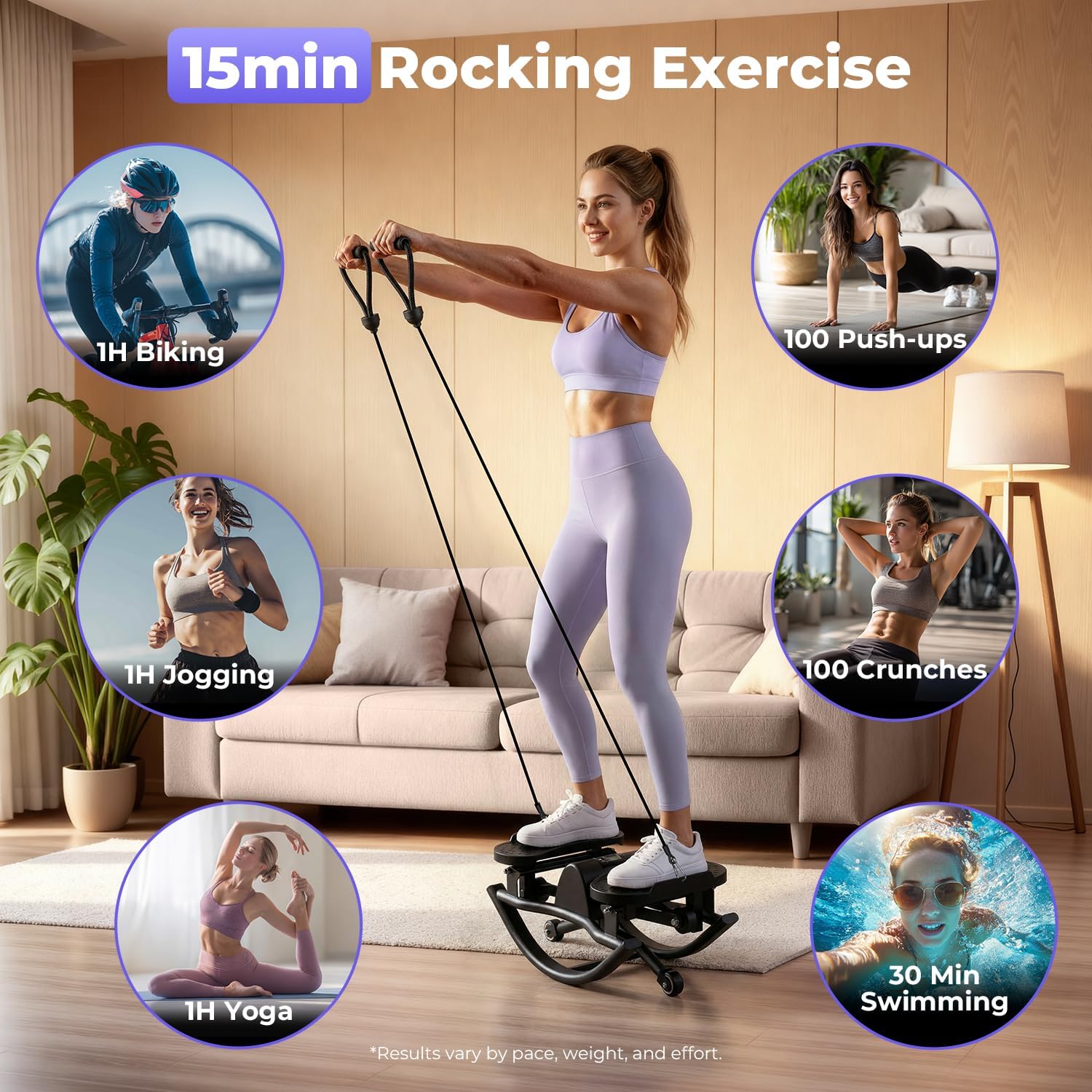 Thumbnail 2 de Rock Stepper Side to Side Rocking Stepper with Resistance Bands & LCD Monitor for Low-Impact Home Workouts