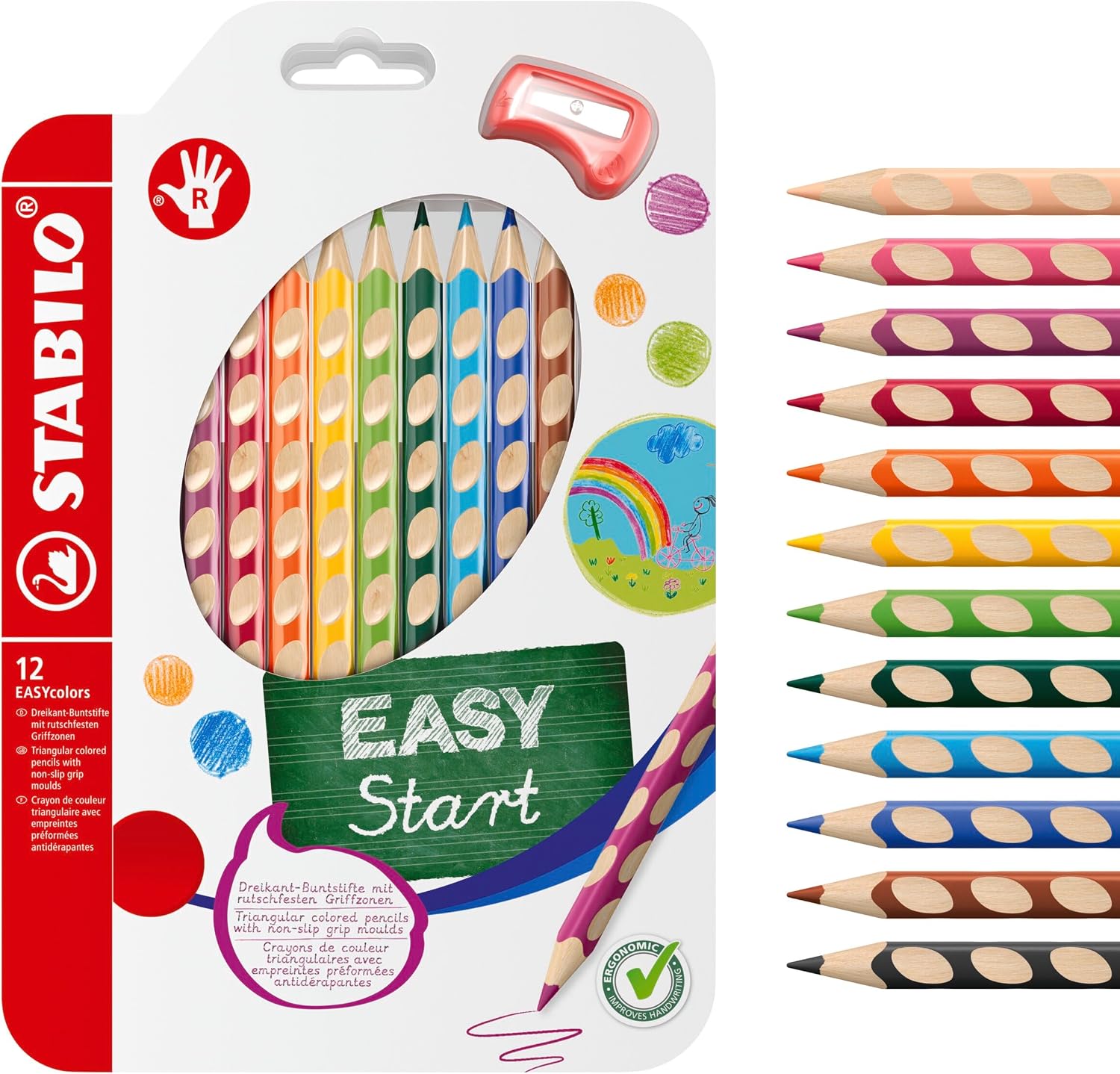 Detalle de STABILO EASYcolors Matita colorata Ergonomica per Destrimani – Astuccio 12 colori + temperino