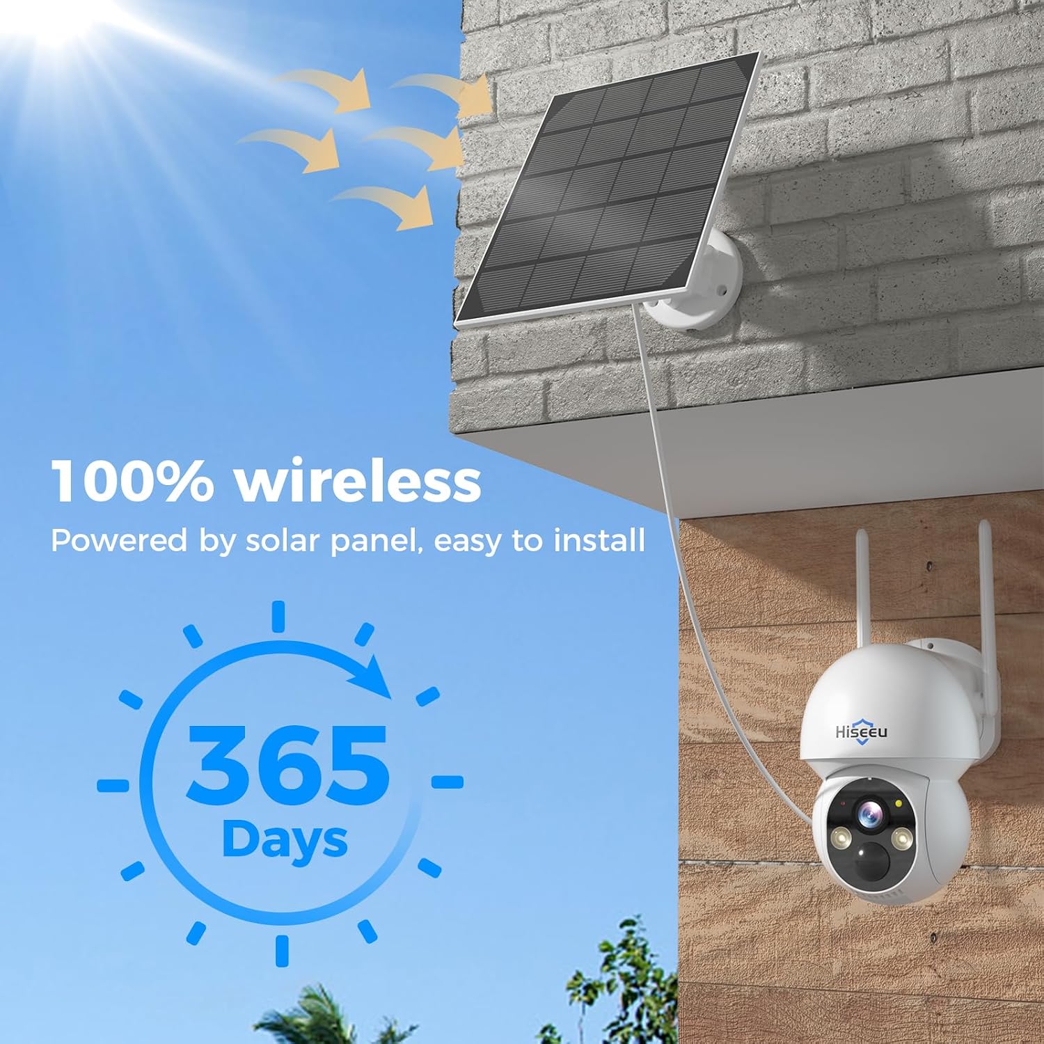 Thumbnail 1 de Hiseeu Solar Security Camera 2-Pack: 4MP Wireless Outdoor PTZ with Solar Power, 360° View, and Color Night Vision