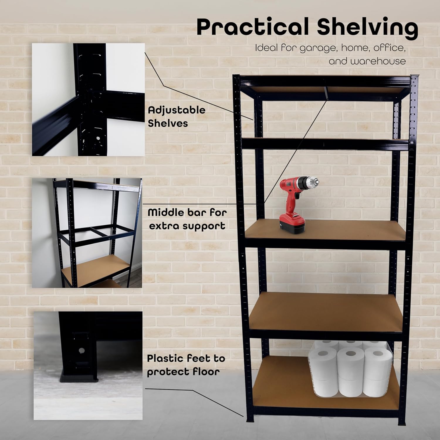 Thumbnail 4 de DIVCHI 5 Tier Heavy Duty Aluminium Storage Rack – Black, 40 x 80 x 180 cm (Pack of 1)