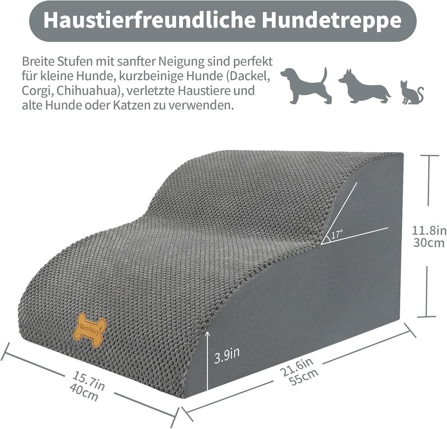 Detalle 2 de Nepfaivy Hundetreppe 2 Stufen 55x40x30 cm