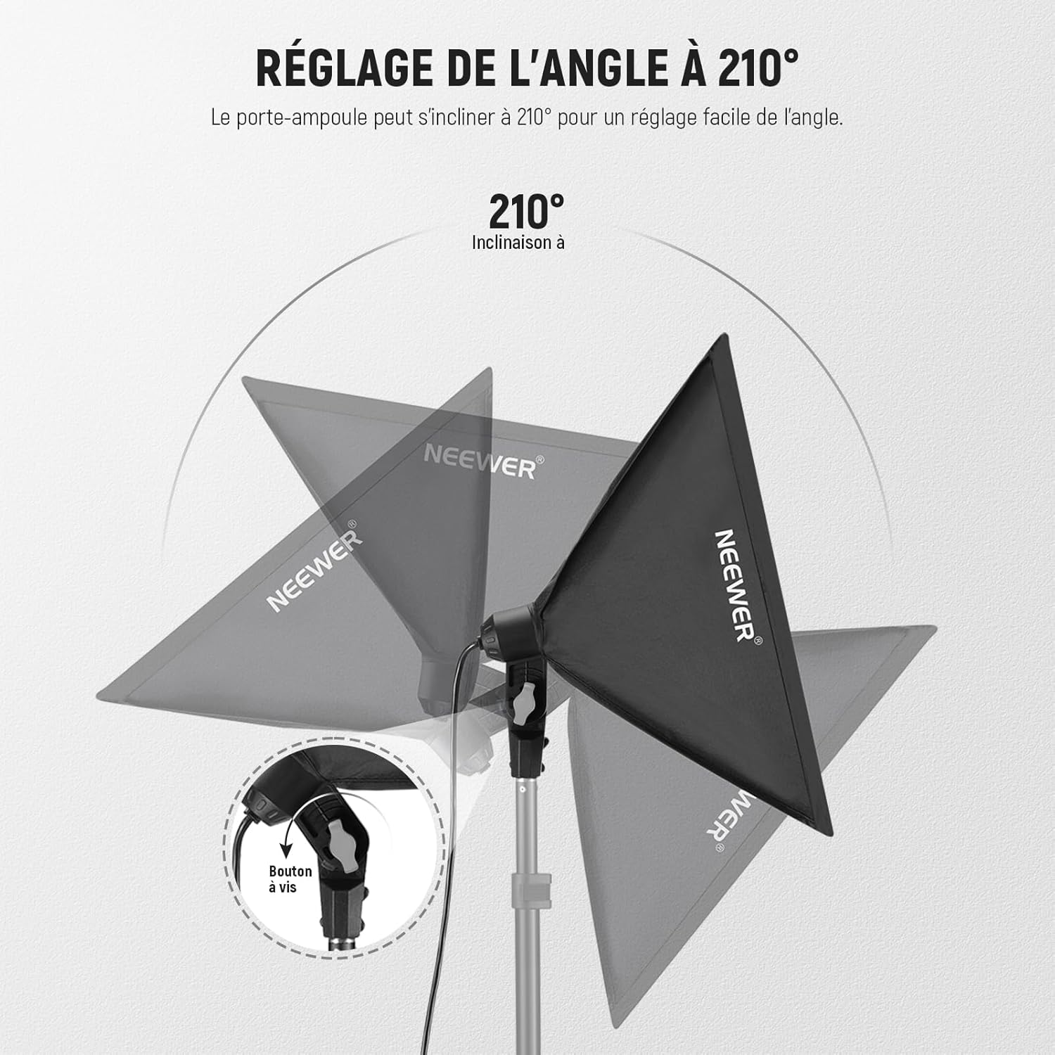 Thumbnail 2 de Kit d’éclairage NEEWER NK300 : softbox 60x60 cm, ampoule LED 5700K E27 et support 210 cm