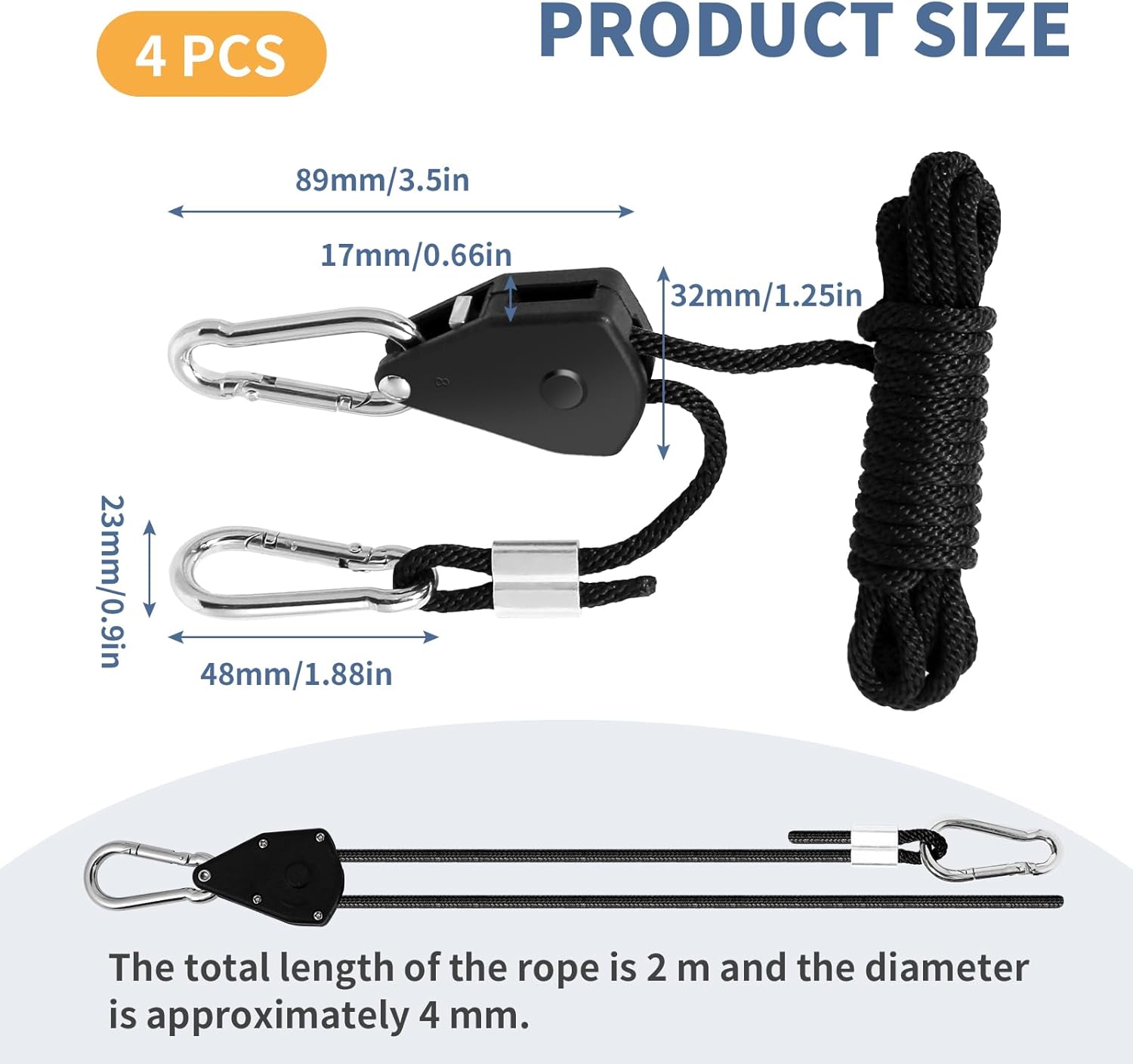 Thumbnail 1 de Seilratsche mit Haken – 4er-Set, 150 lb Kapazität, 2 m Zugseil, verstellbar