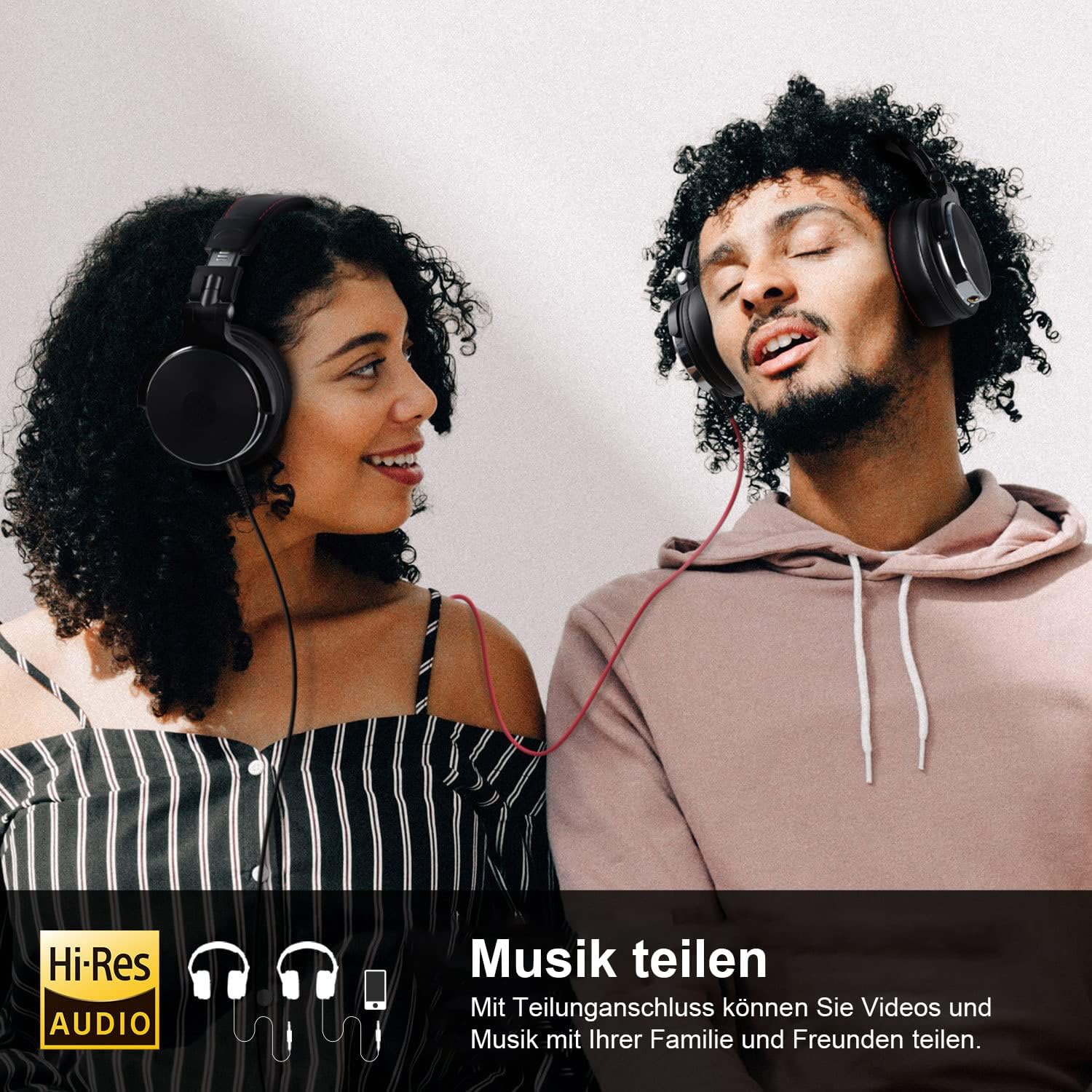 Detalle de OneOdio Pro 50: Geschlossene Over-Ear DJ-Kopfhörer mit kabelgebundener Vielseitigkeit