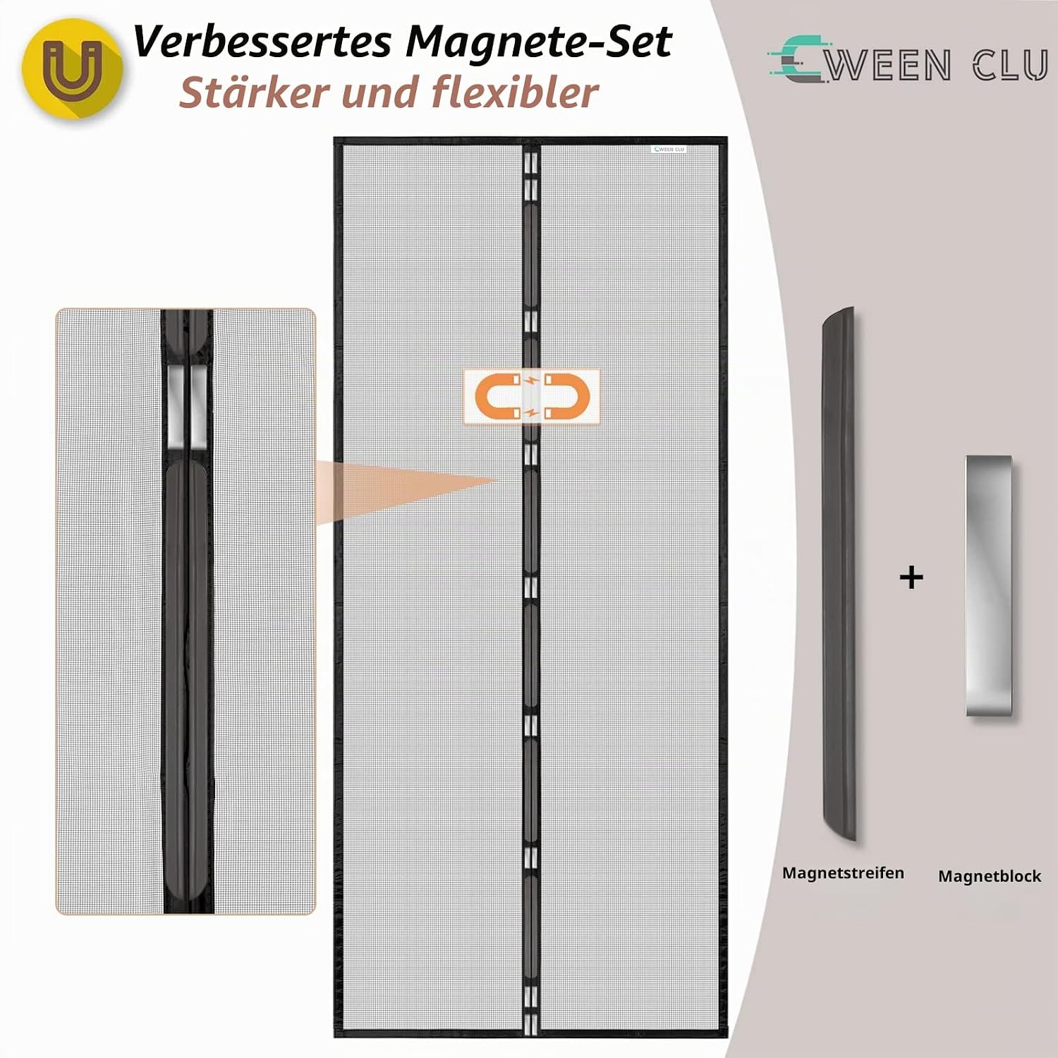 Thumbnail 3 de CWEEN CLU Fliegengitter Tür 130x200 cm – Magnetnetz, kein Bohren, schwarz