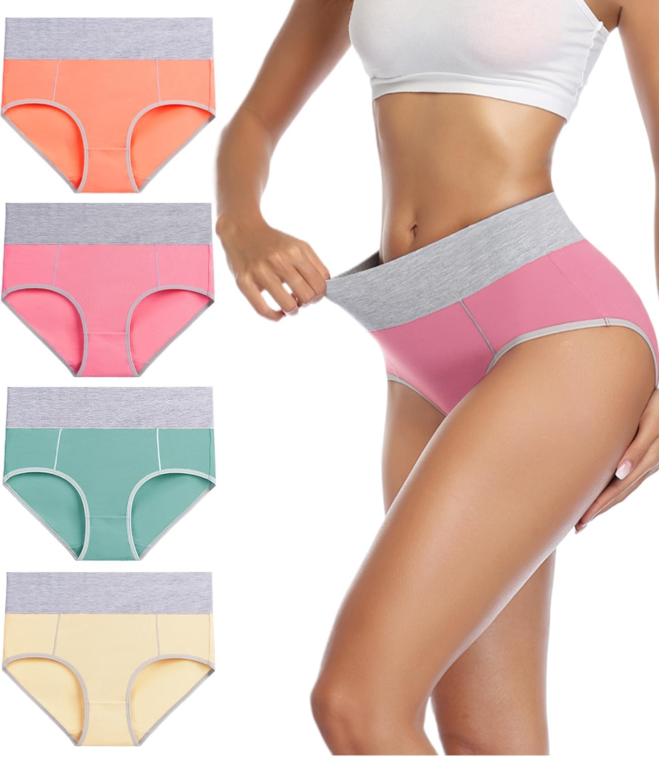 Detalle de Wirarpa Women High Waist Cotton Knickers – Full Coverage Briefs (4 Pack)