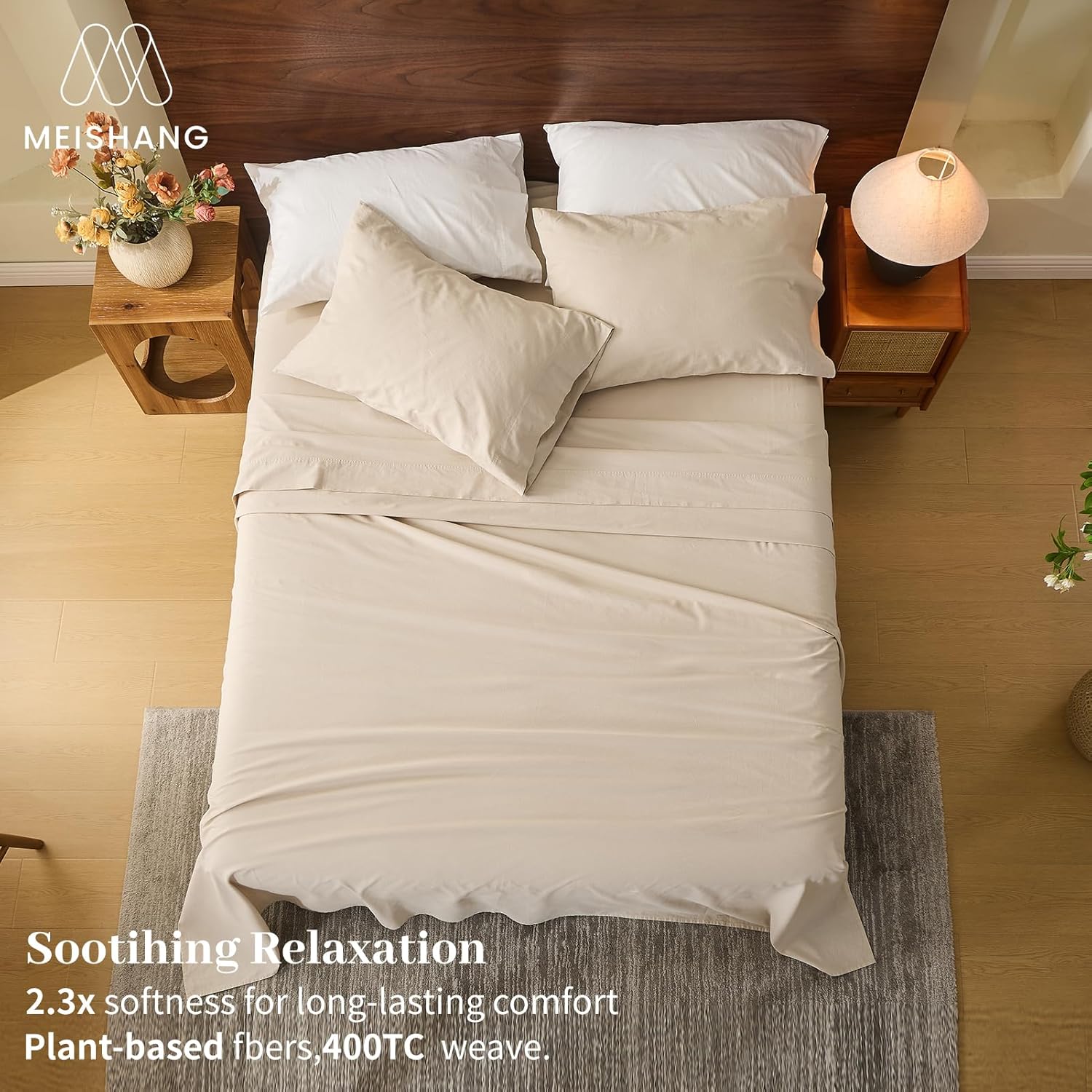 Thumbnail 5 de MEISHANG 100% French Linen Sheets – Queen, Extra Deep Pocket, All-Season Soft Durable Flax Linen