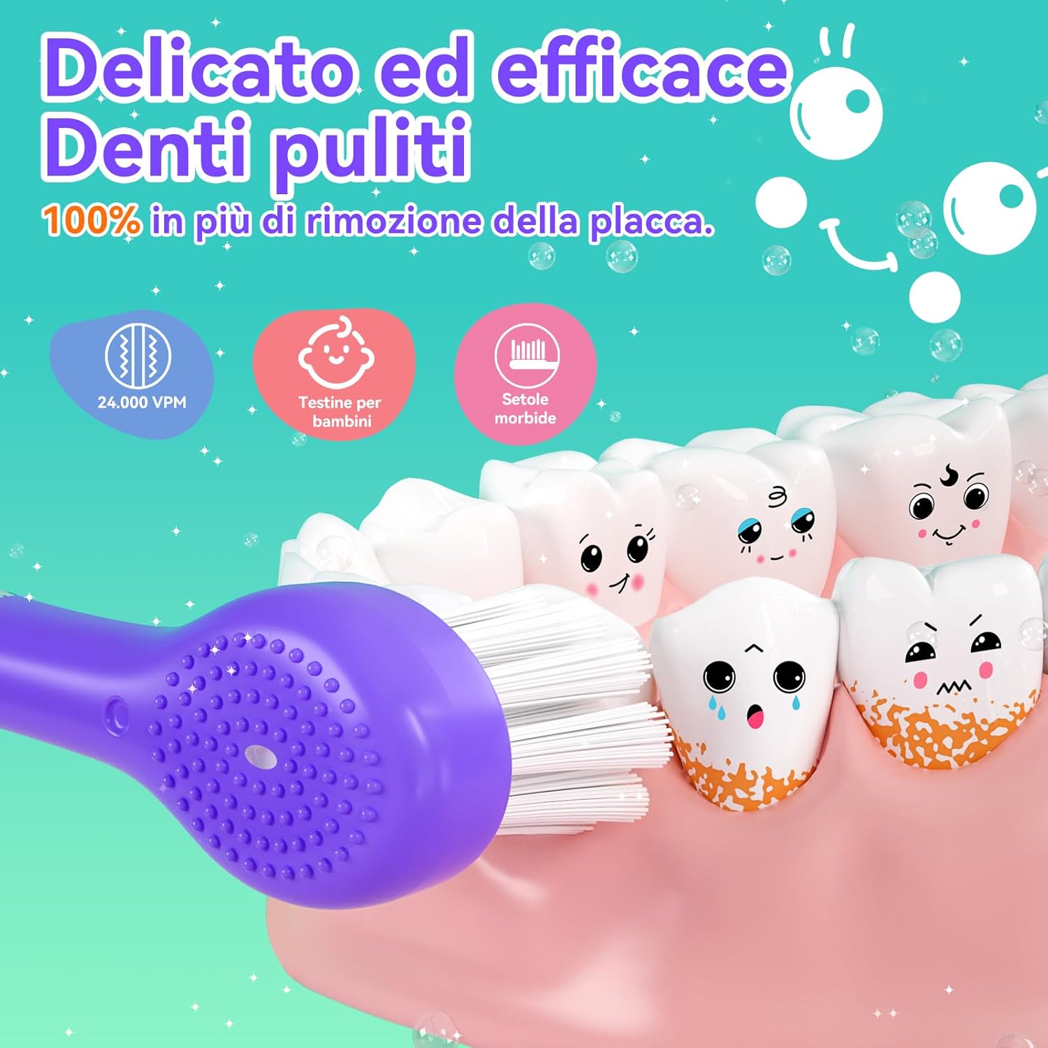 Thumbnail 1 de Spazzolino elettrico bambini Seago SG-2139 con manico in silicone a balena, LED e 8 testine (0–6 anni) – Viola