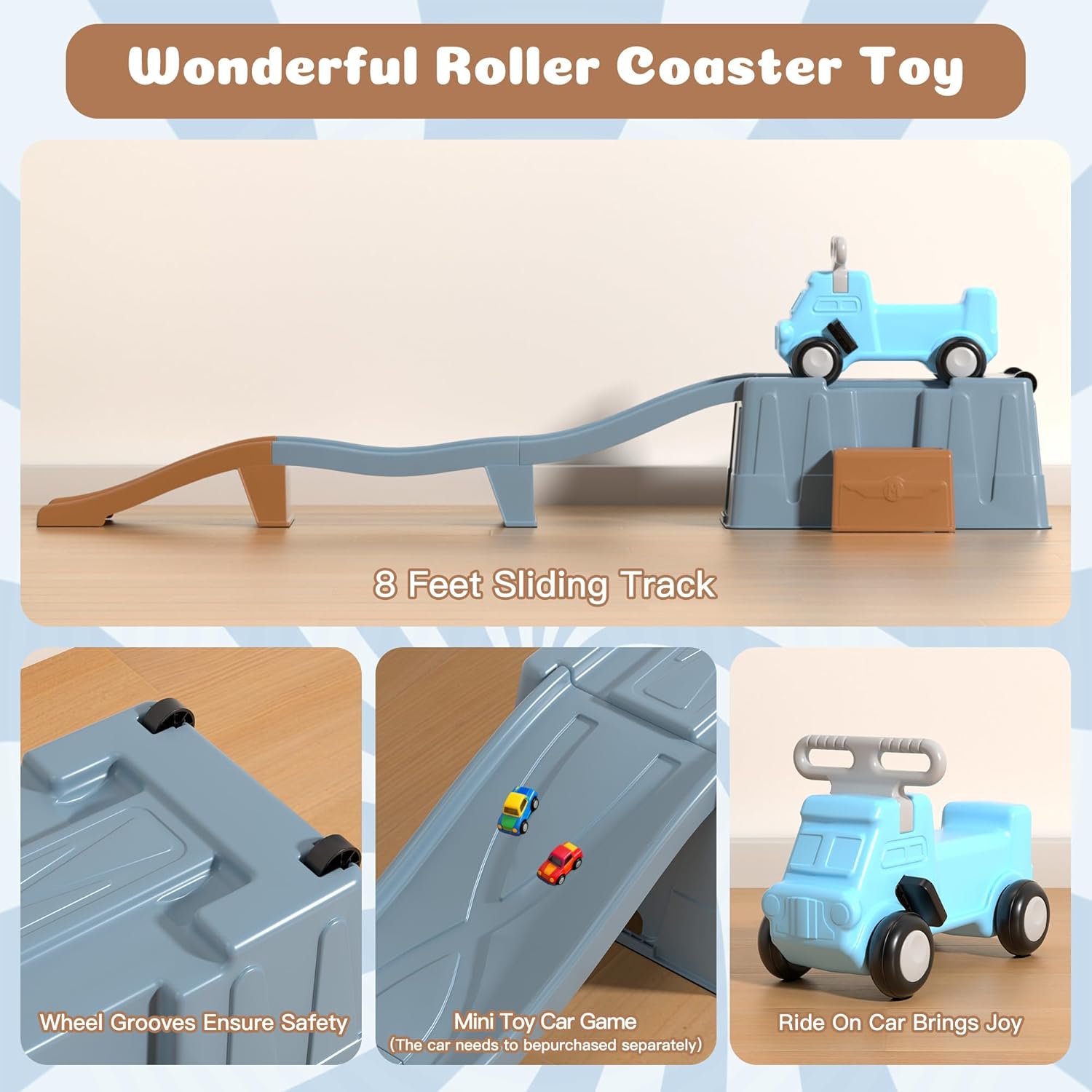 Detalle 2 de HAPPYMATY Up & Down Roller Coaster: Kids Ride-On Toy with Assembled Track and Storage Box