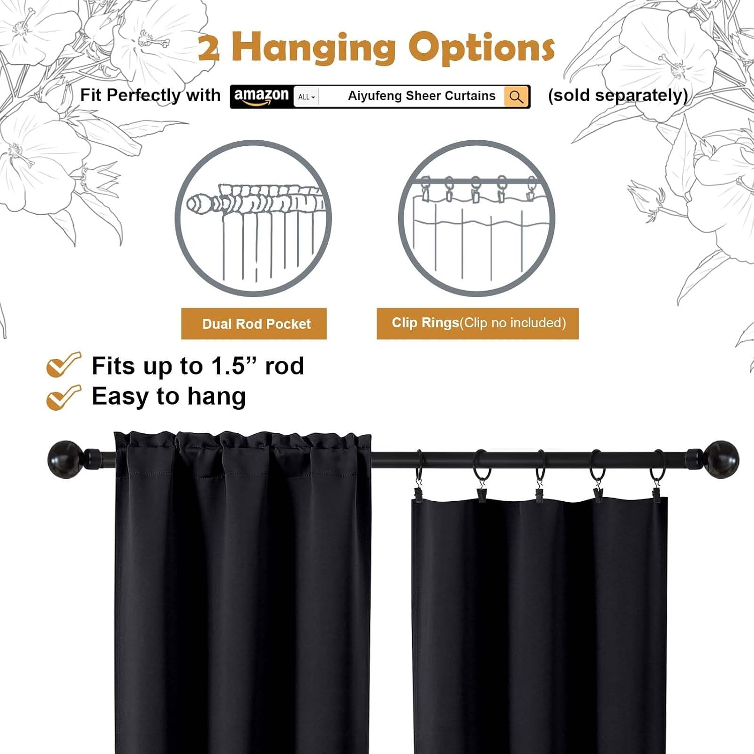 Detalle 2 de Aiyufeng Halloween Blackout Curtains 84" 2-panel set ๐ช