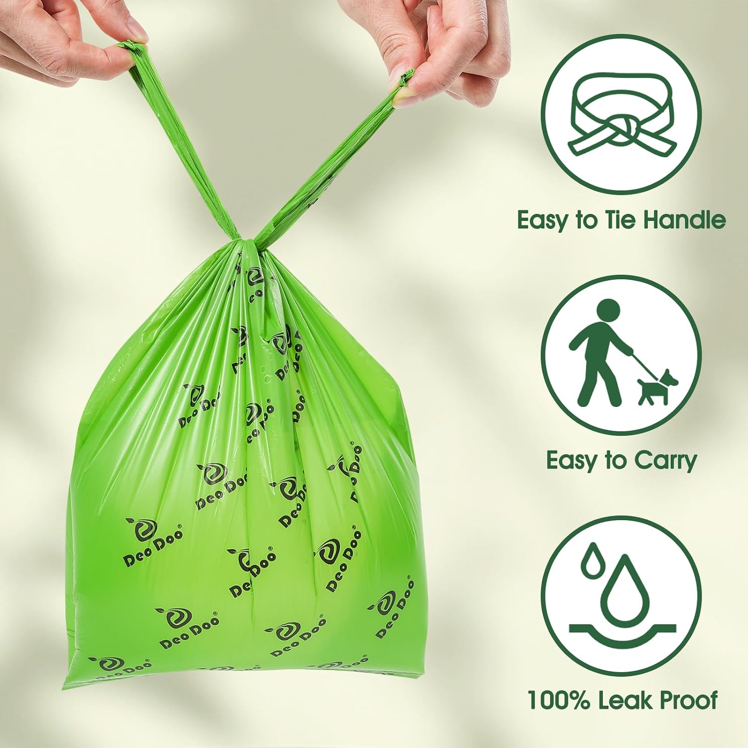 Detalle de Biodegradable Dog Poo Bags with Tie Handle – Large Leak-Proof 720 Bags (11 x 15 inch) Green Doggy Waste Bags