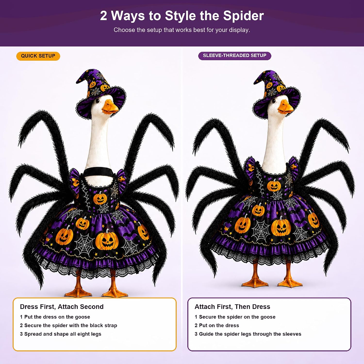 Detalle de DaGailen Halloween Porch Goose Outfit for 23-Inch Statues with Witch Hat