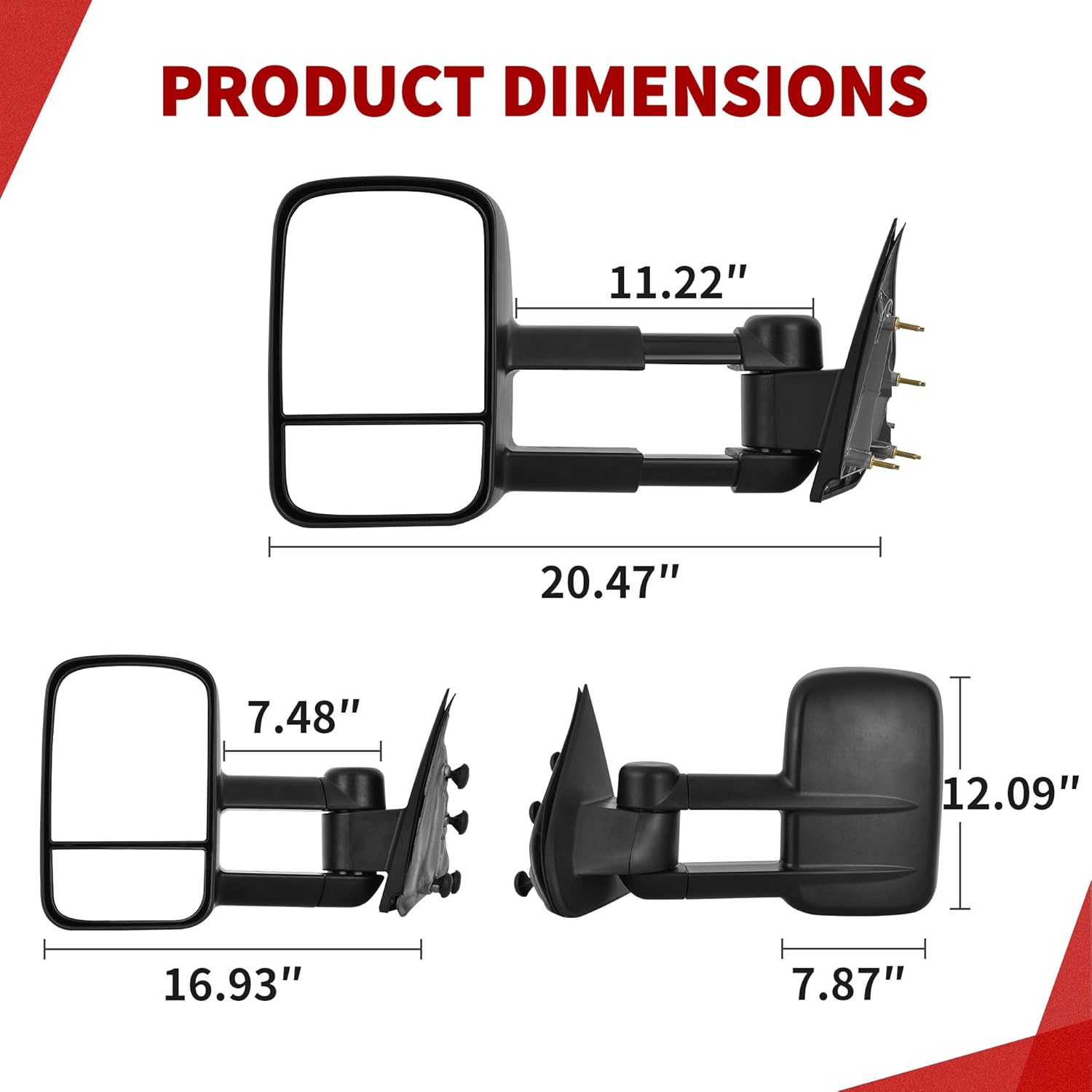Detalle de YITAMOTOR Tow Mirrors for 2014-2018 Silverado/Sierra — Left Driver + Right Passenger Manual Telescoping Folding
