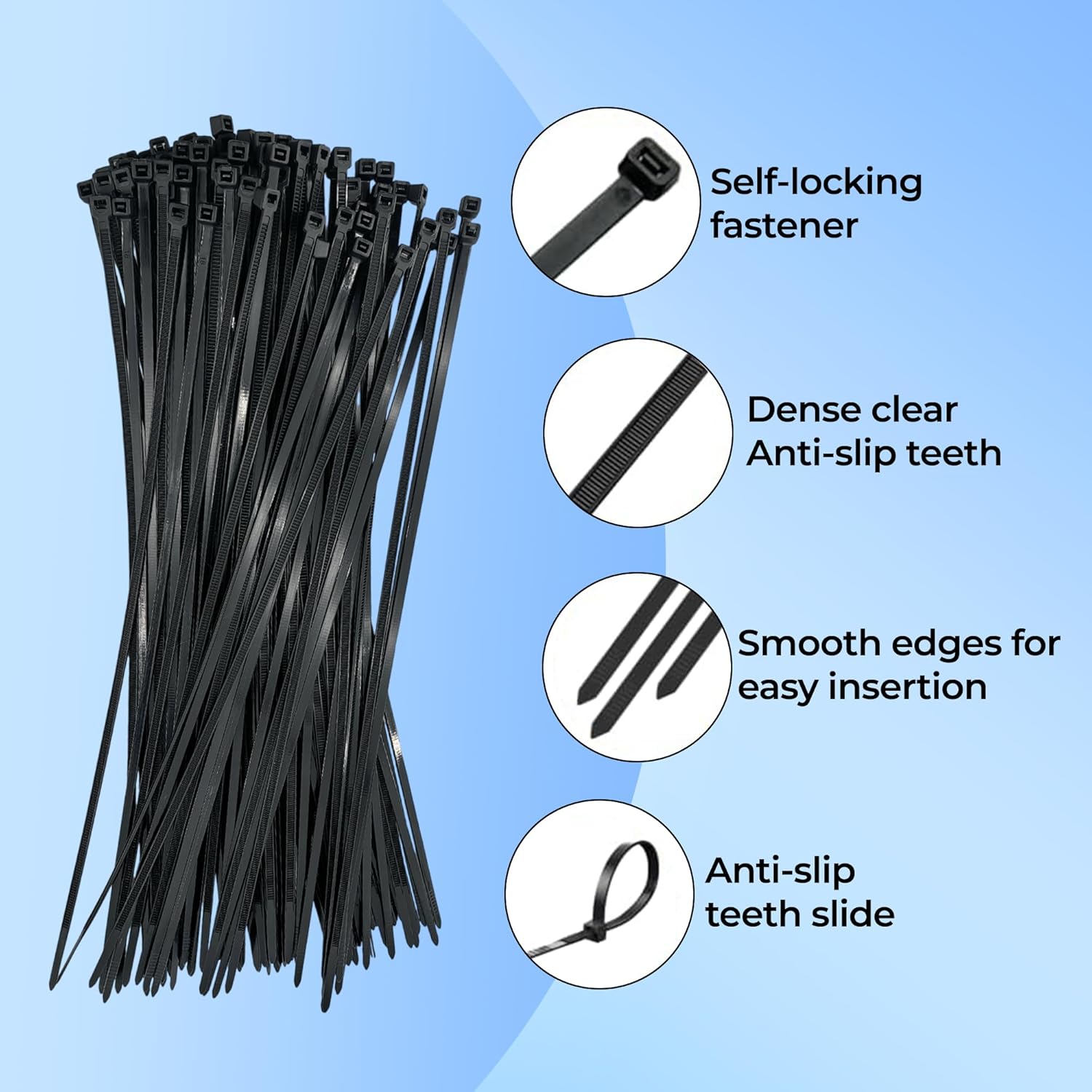 Thumbnail 2 de Double Dragon 3.6mm Nylon Cable Ties (200 Pack) – Heavy‑Duty, UV‑Resistant, 18 kg Tensile Strength