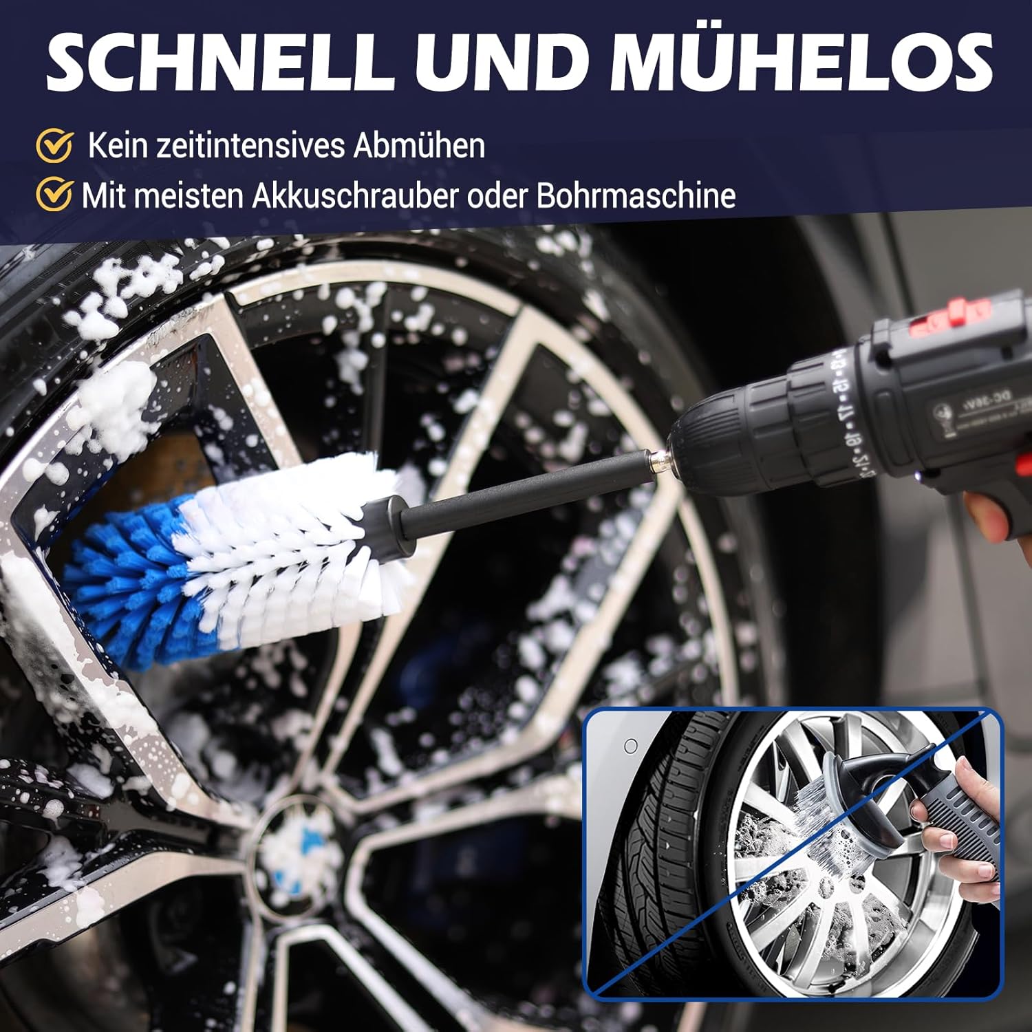 Thumbnail 1 de Kasauber Felgenbürste für Akkuschrauber – Wheel Brush für Felgenreinigung an Auto, Motorrad & Fahrrad