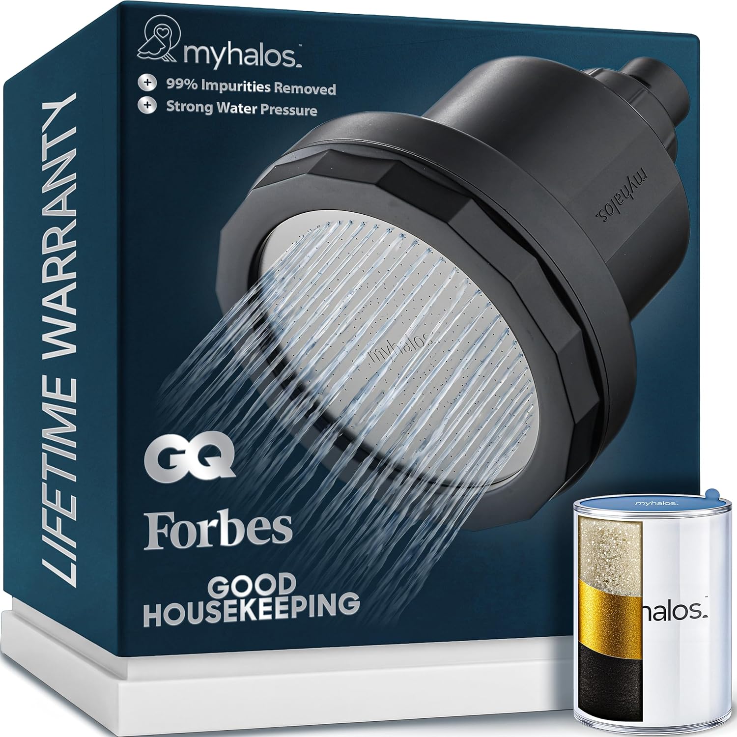 Detalle de myhalos FIXED-SHOWERHEAD-BLACK Filtered Shower Head, Black, 3 Settings