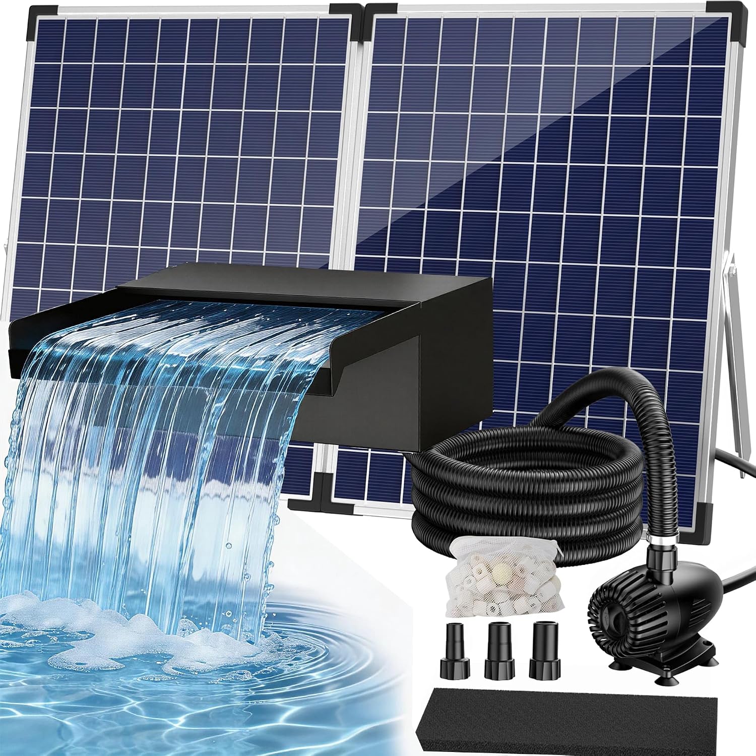 Biling 70W Solar Waterfall Pump with Filter Kit – 2500L/H, 304 Stainless Steel, 16.4 ft Cable