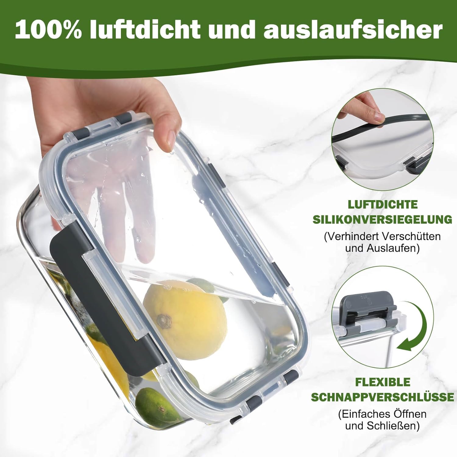 Thumbnail 3 de YASHE Glasbehälter mit Deckel (10-teilig), stapelbar & luftdicht – BPA-freie Meal-Prep-Boxen aus Borosilikatglas