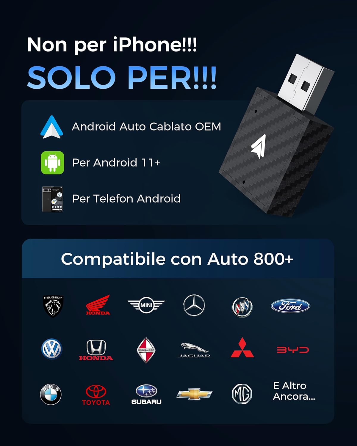 Thumbnail 4 de WityEye Adattatore Android Auto Wireless, AA Wireless per Android 11+ – USB, Bluetooth 5.3, WLAN 5.8 GHz, Bianco