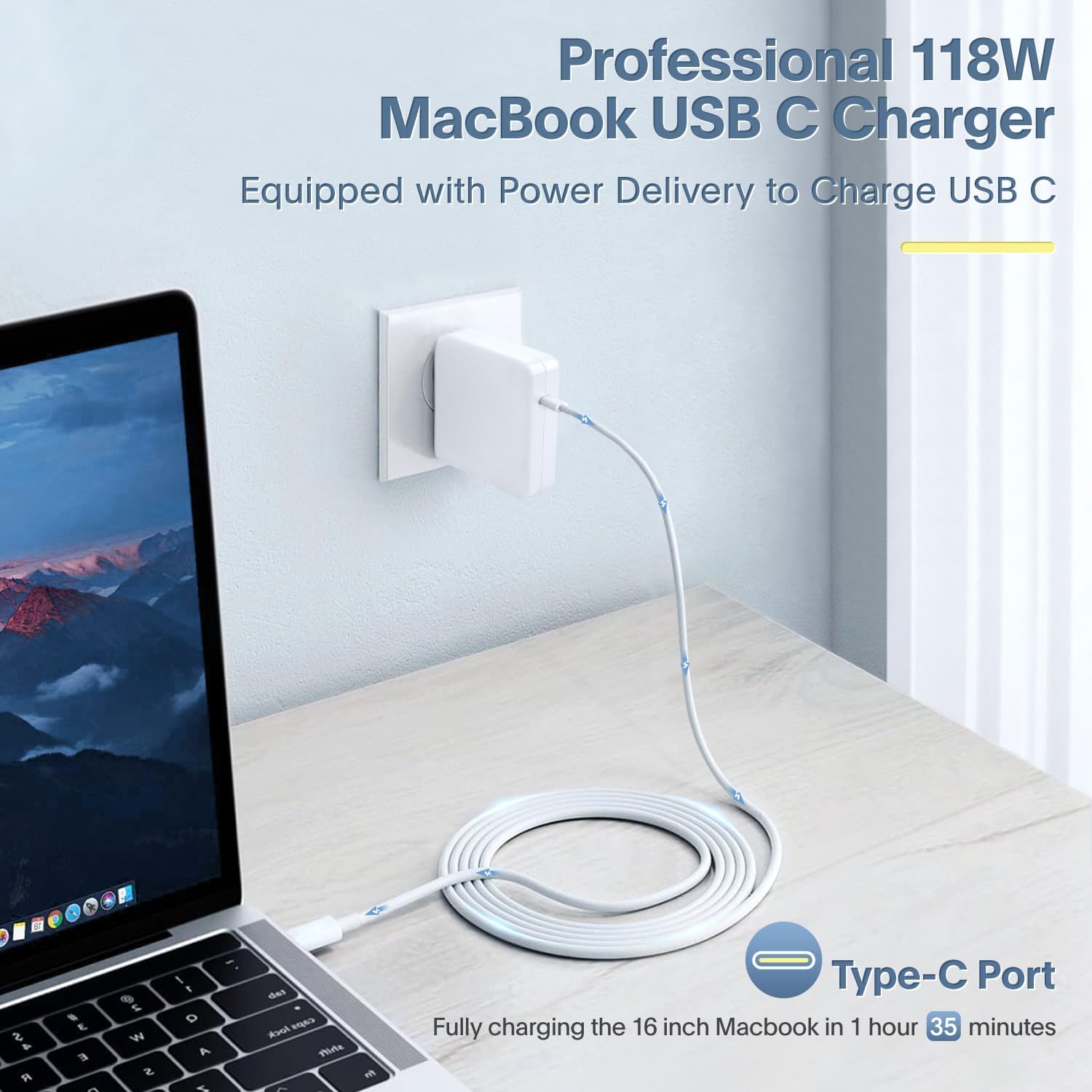 Detalle 2 de Azacvb Mac Book Pro Charger 118W USB‑C fast charger
