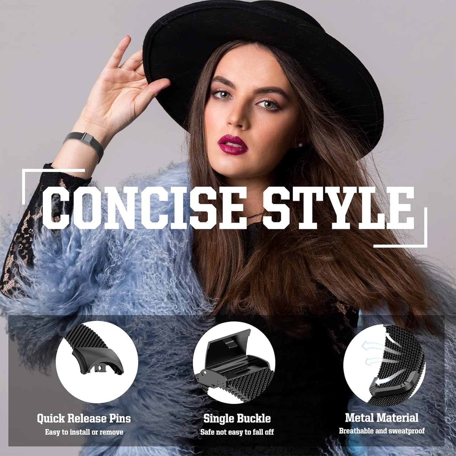 Thumbnail 1 de LanQii Edelstahl Mesh Armband (Milanaise) für Xiaomi Smart Band 10/9/8 – Schwarz