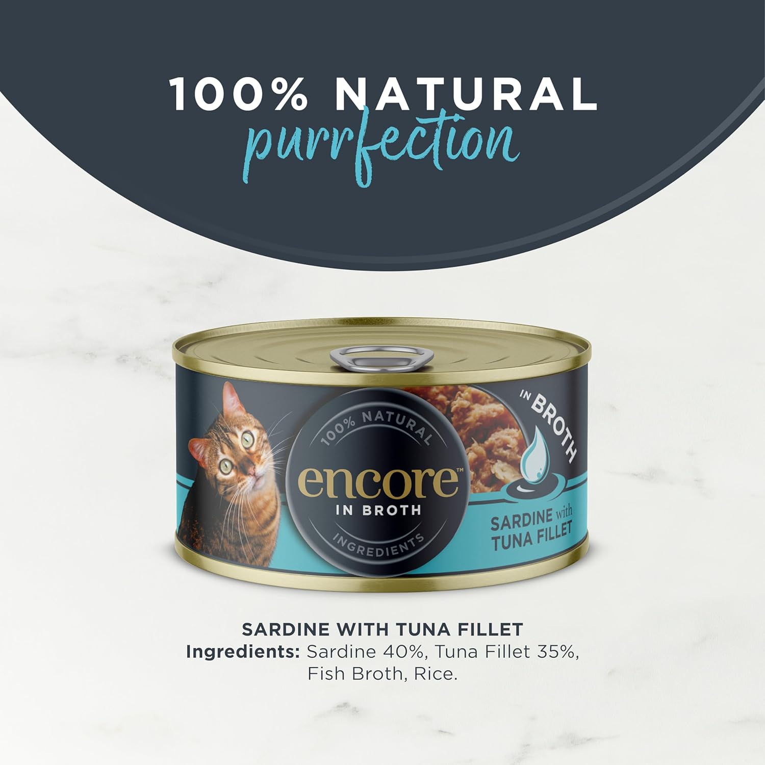 Detalle 2 de Encore Cibo umido naturale per gatti al 100% – Sardine con tonno in brodo, 16 scatole da 70 g