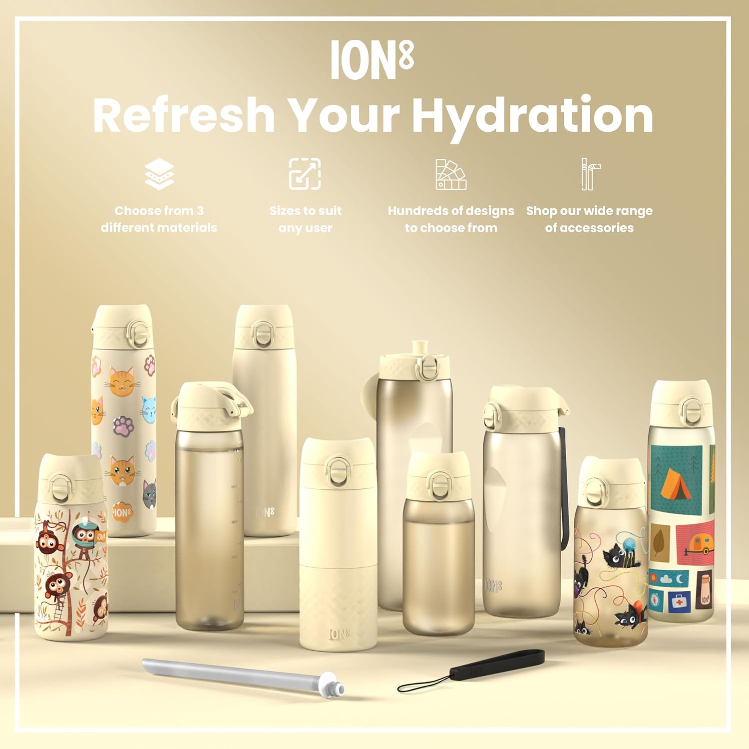 Thumbnail 6 de Ion8 Lightweight Steel Kids Water Bottle (400ml/13oz) in Cream – Leak Proof, Non‑Insulated, Dishwasher Safe