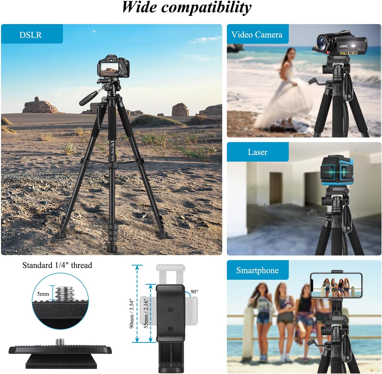 Detalle 2 de Victiv Kamera-Stativ 52–185 cm leichtes Fotostativ