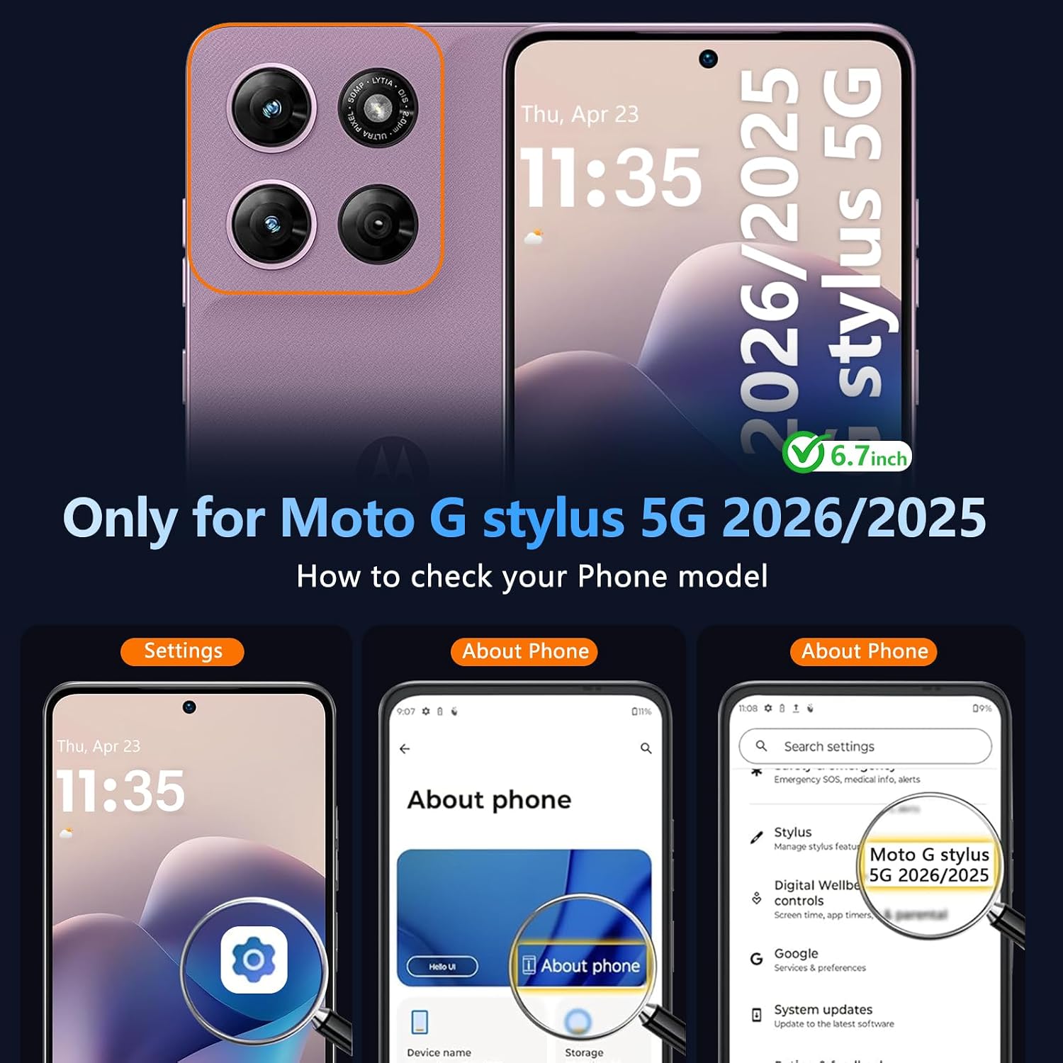 Detalle de OWKEY Moto G Stylus 5G 2025/2026 Case with Stand, Magnetic Back & Screen Protector